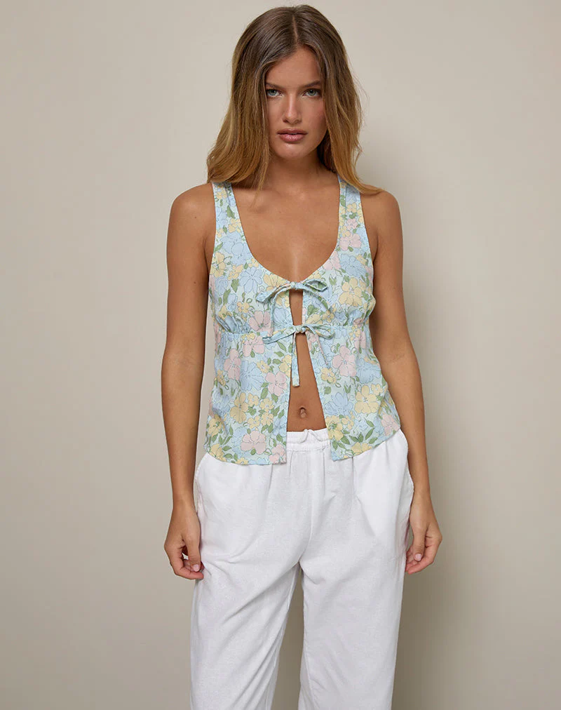 Rodite Tie Front Top in Washed Out Pastel Floral