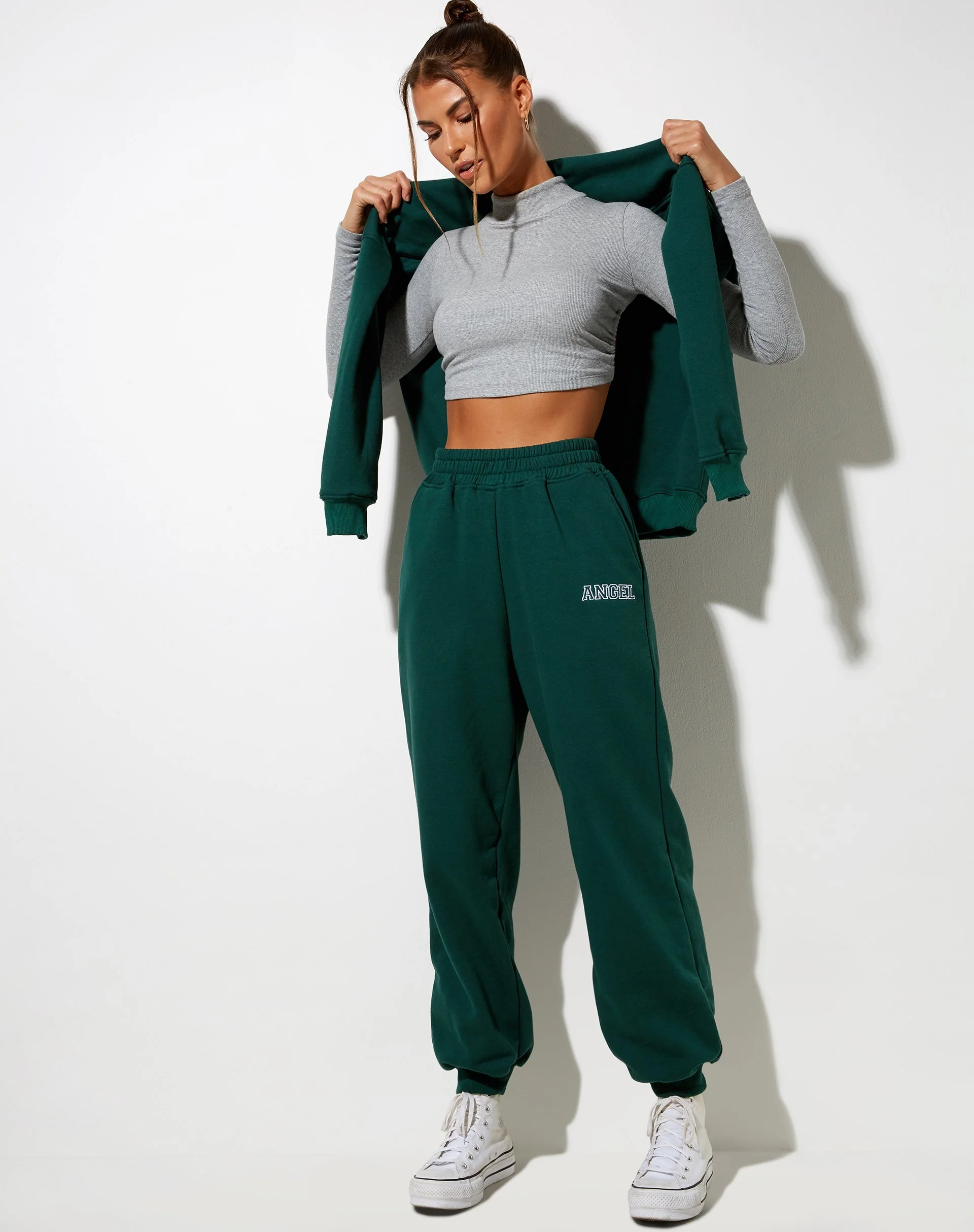 Roider Jogger in Bottle Green 'Angel' Embro in White - Image 3