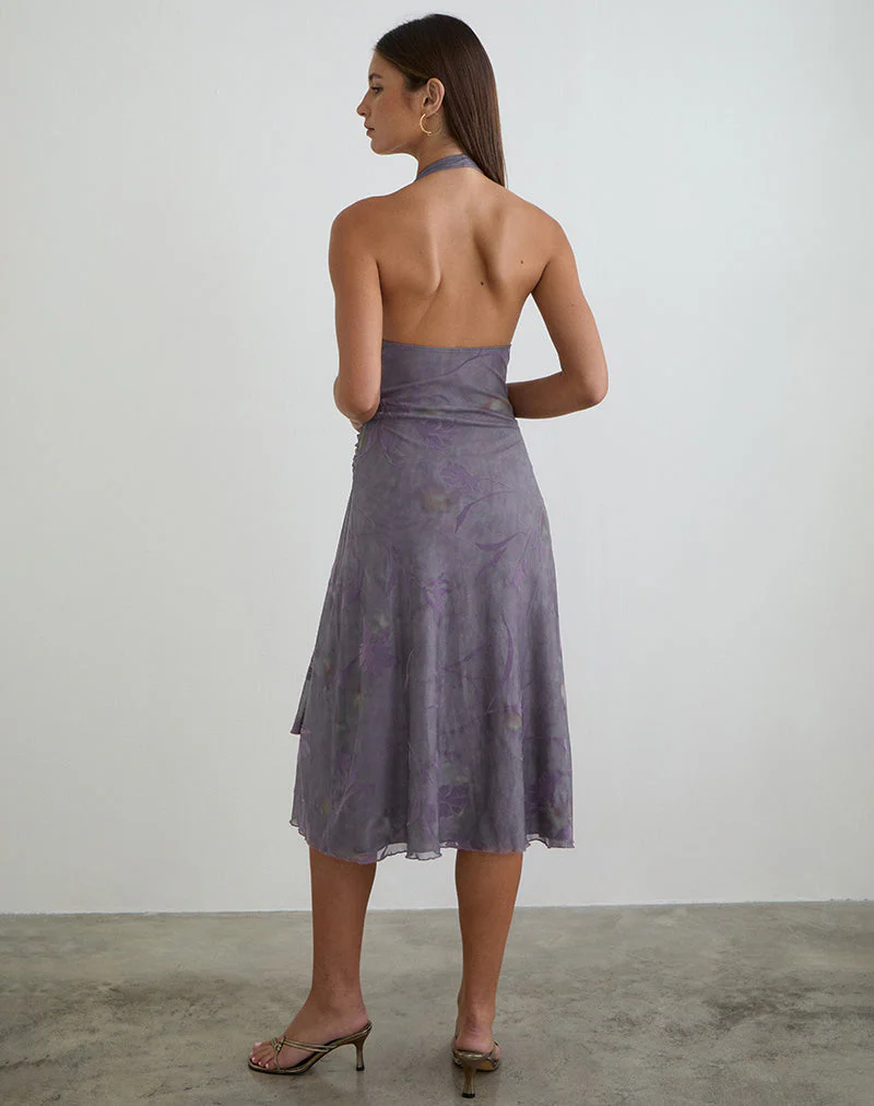 Rokoyo Halterneck Midi Dress in Flare Flower Purple - Image 3