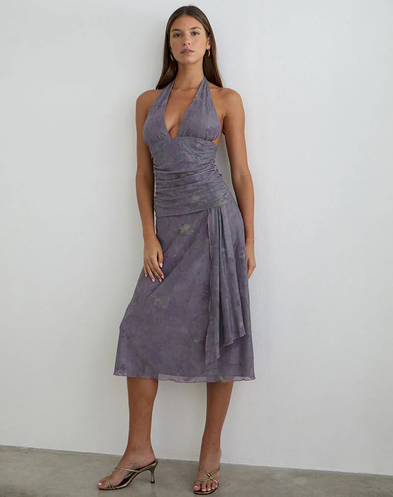 Rokoyo Halterneck Midi Dress in Flare Flower Purple - Image 4