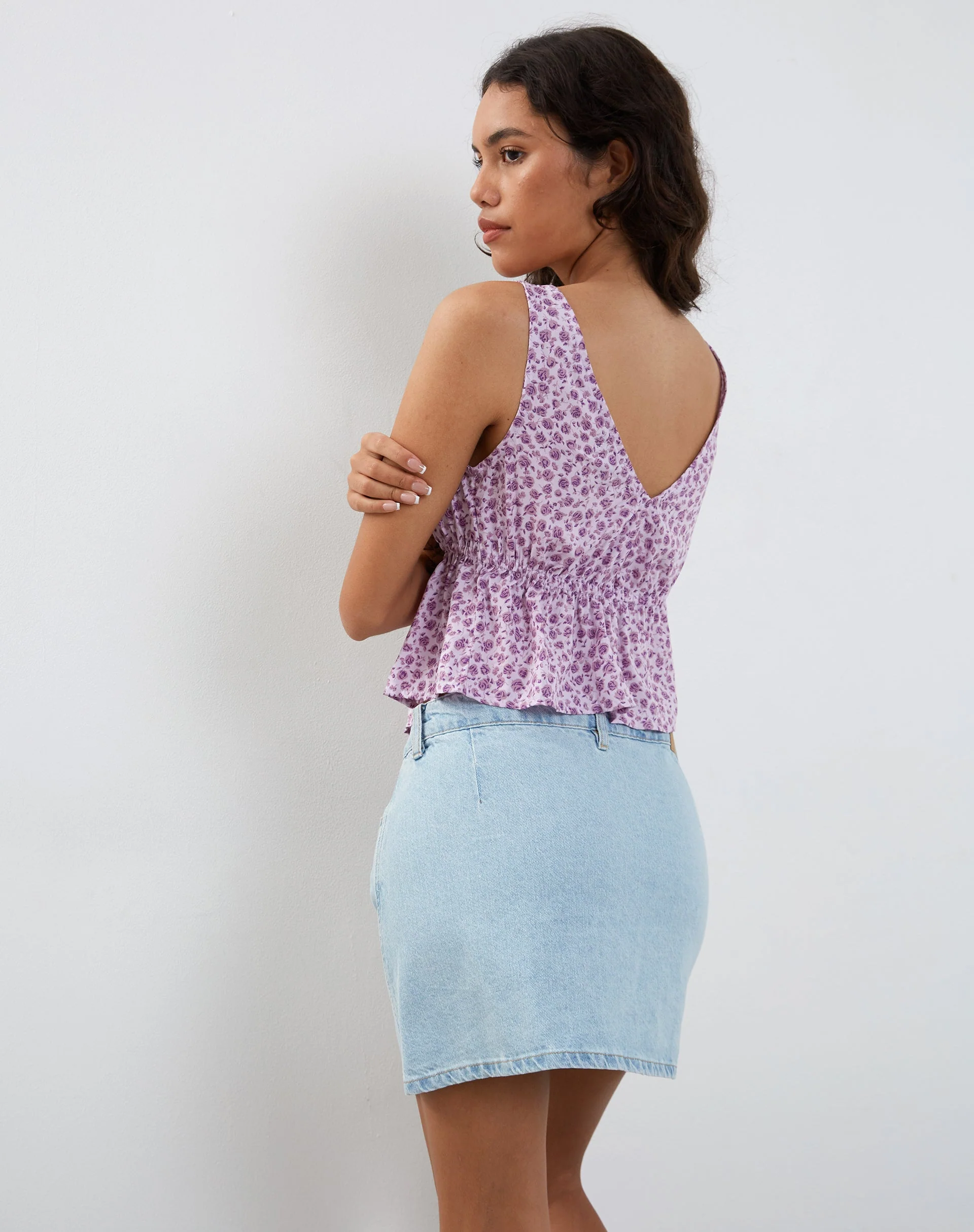 Rolia Tie Front Top in Ditsy Rose Lilac - Image 4