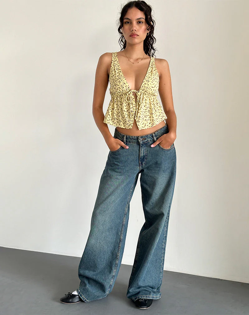 Rolia Tie Front Top in Flowing Flower Yellow - Image 2