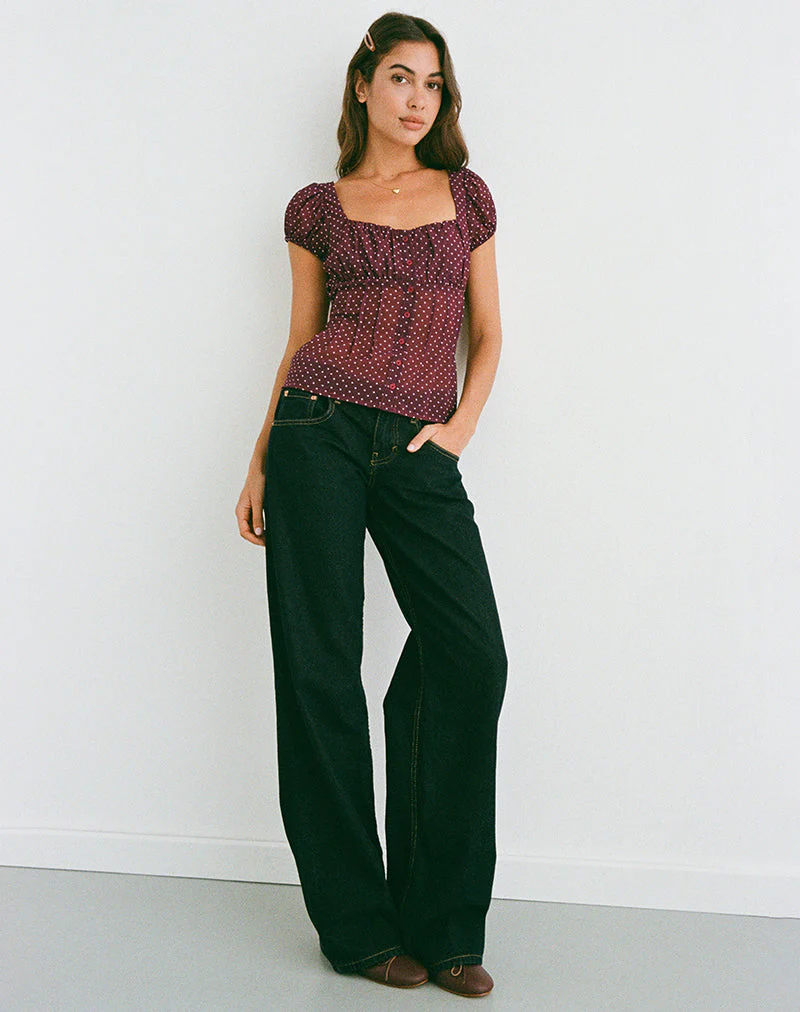 Rolina Blouse in Chiffon Mini Polka Burgundy - Image 4