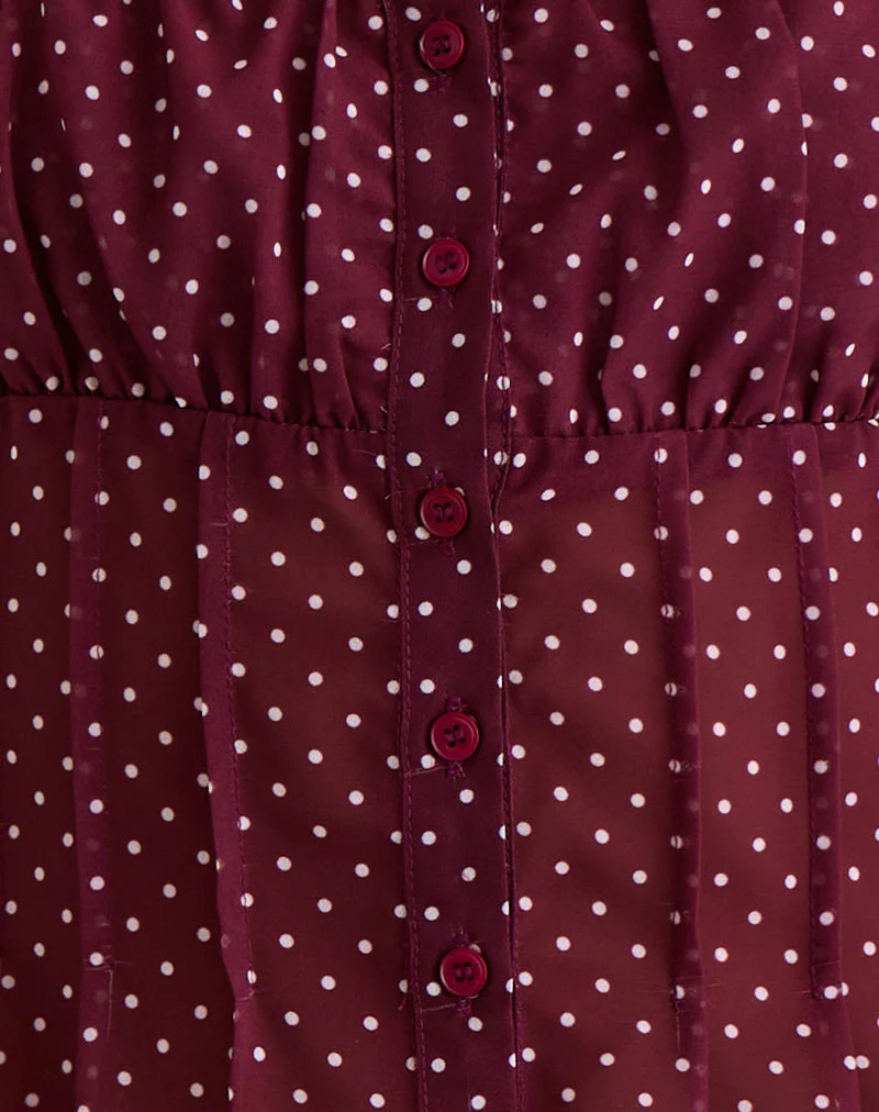 Rolina Blouse in Chiffon Mini Polka Burgundy - Image 7