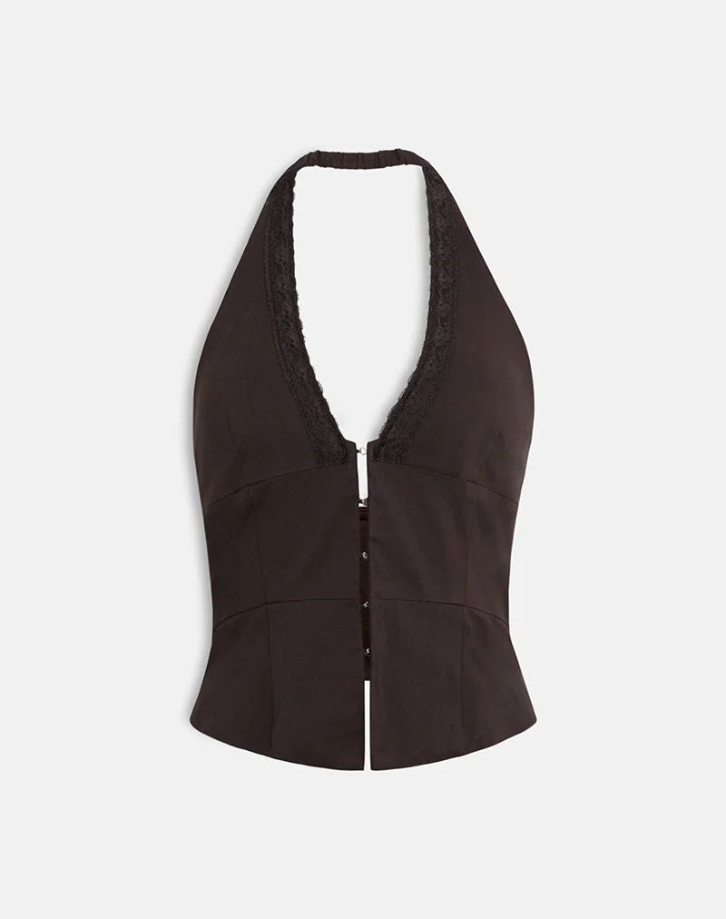 Ronin Top in Lace Trim Tailoring Brown - Image 5