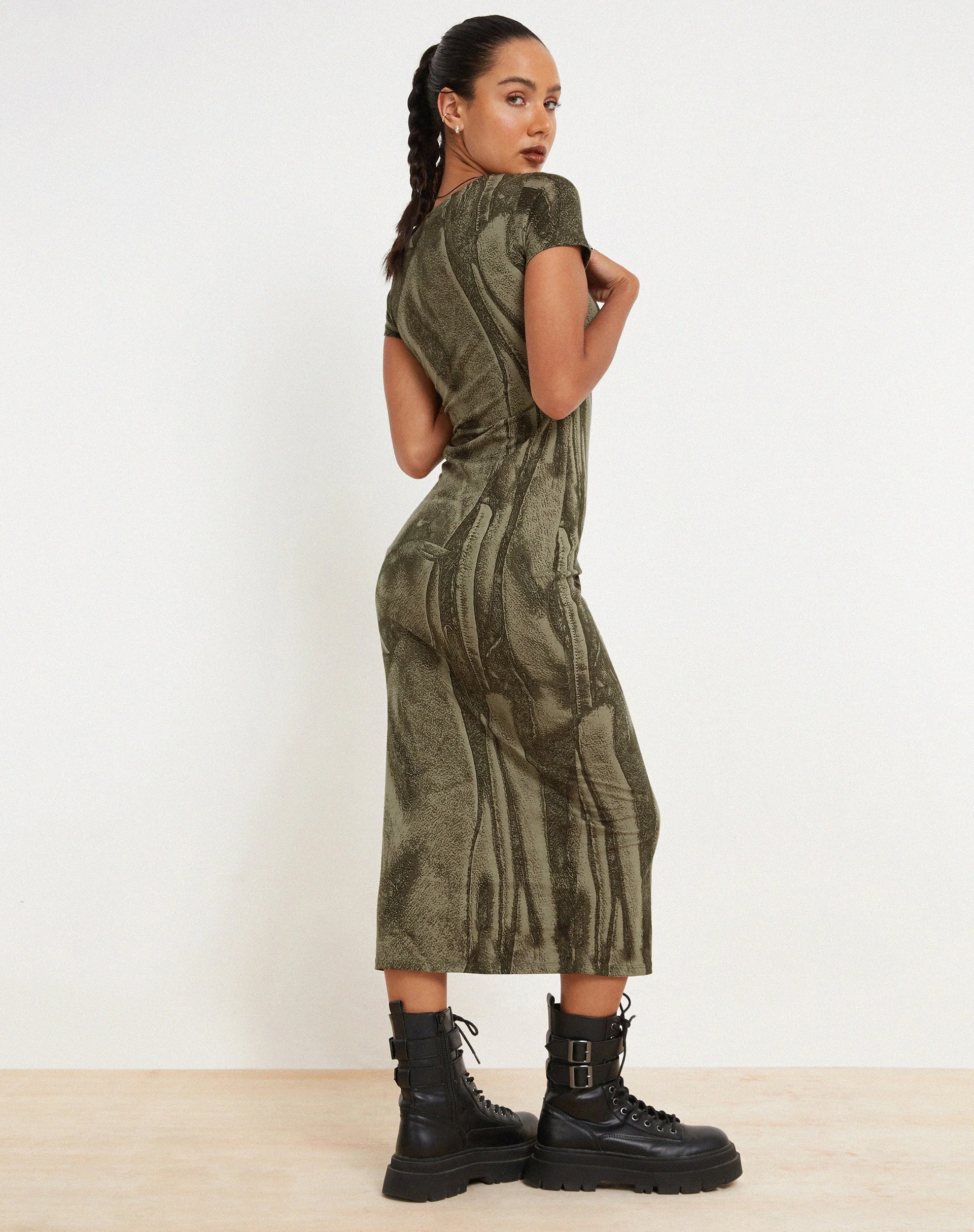 Rosika Midi Dress in Dystopian Crease Khaki - Image 5