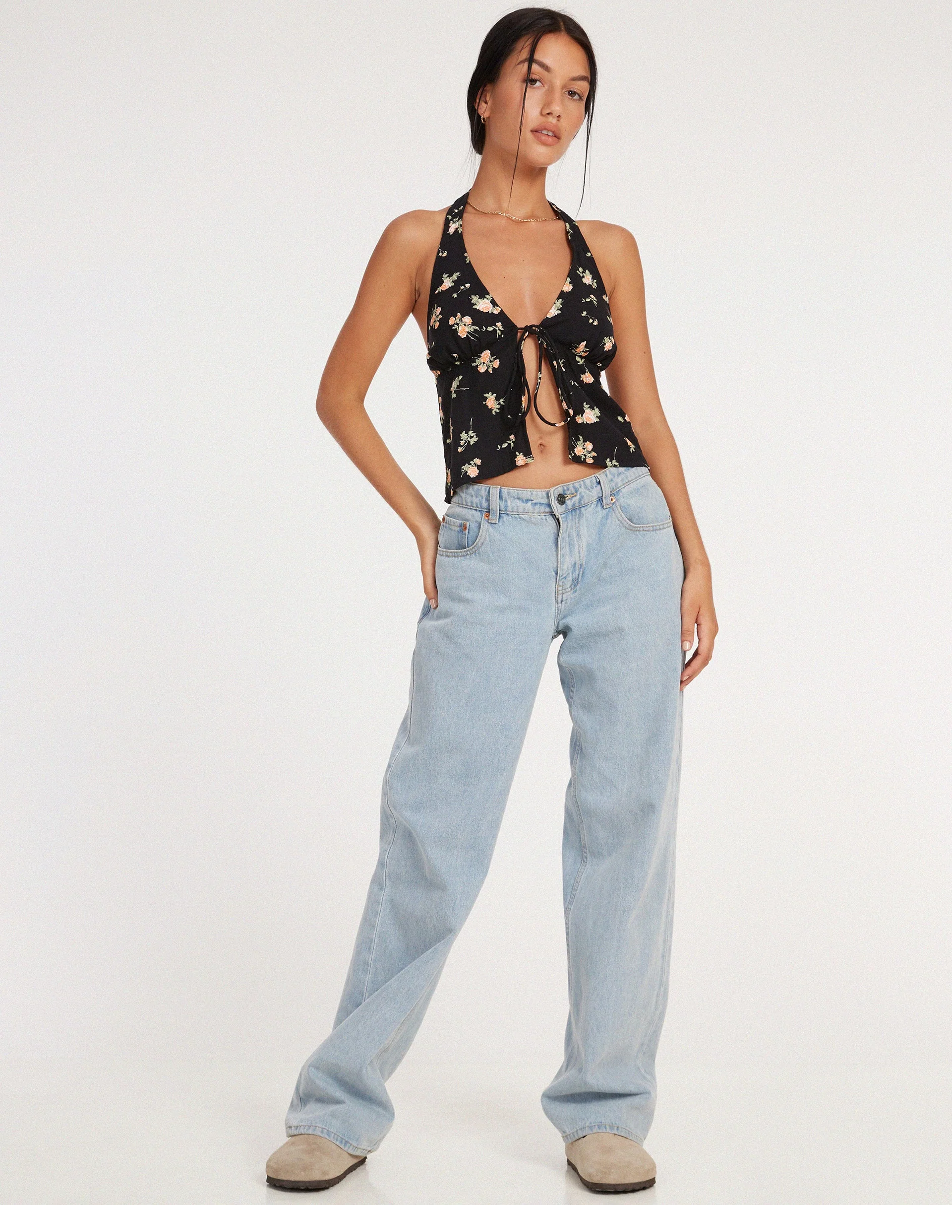 Roula Halter Top in Rose Garden Black - Image 3