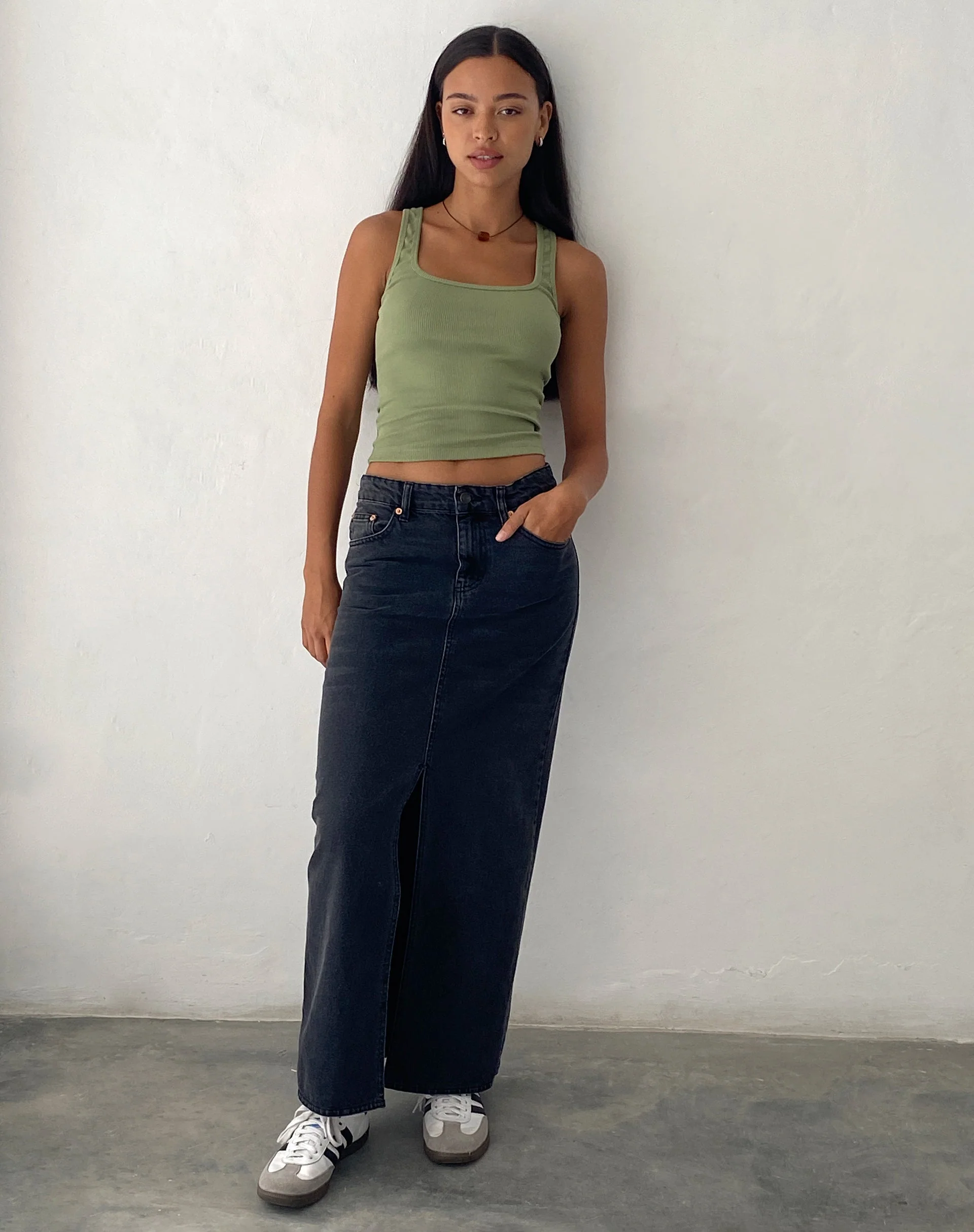 Roxe Ribbed Vest Top in Dark Sage - Image 4