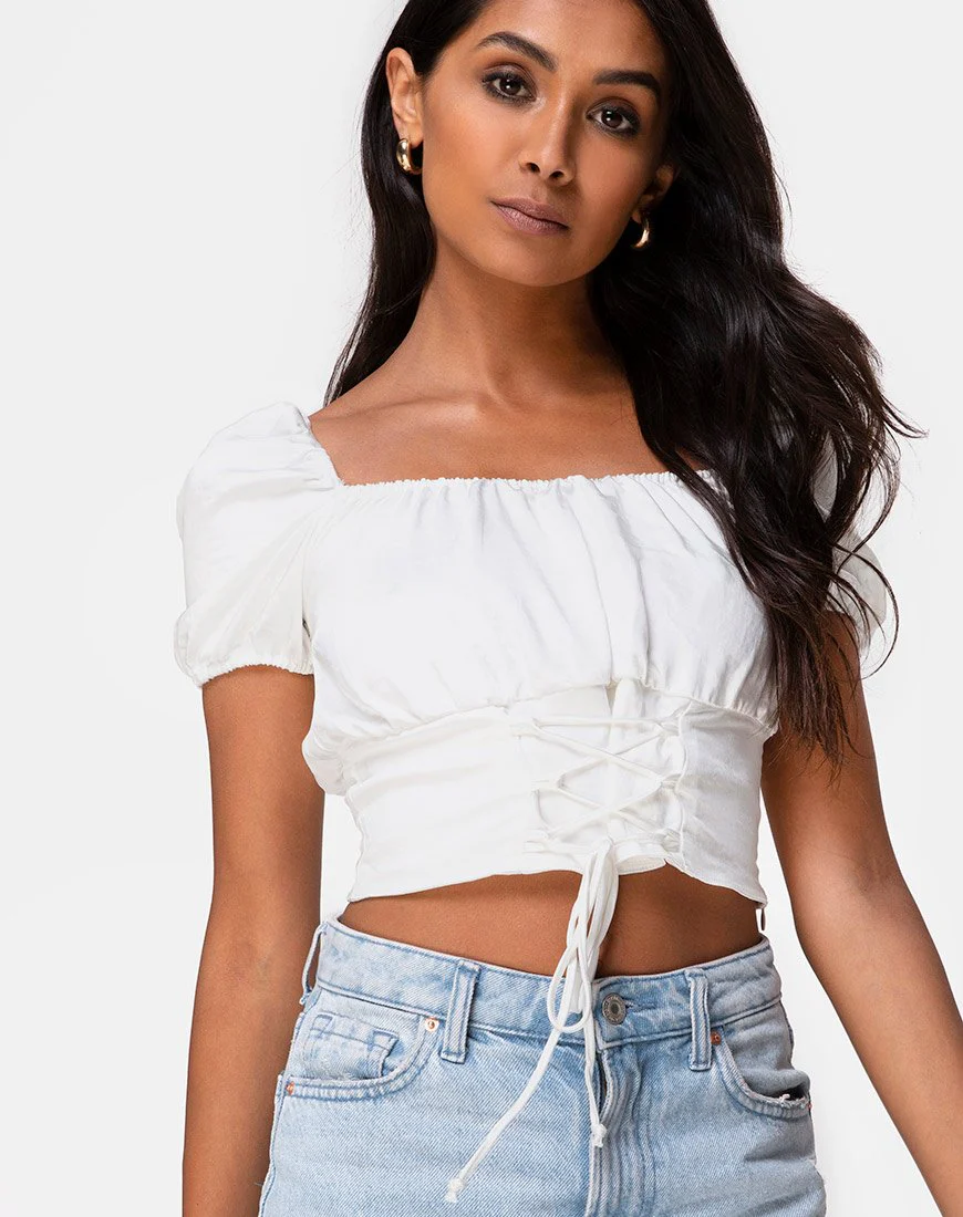 Ruiz Off The Shoulder Top in Satin Ivory - Image 2
