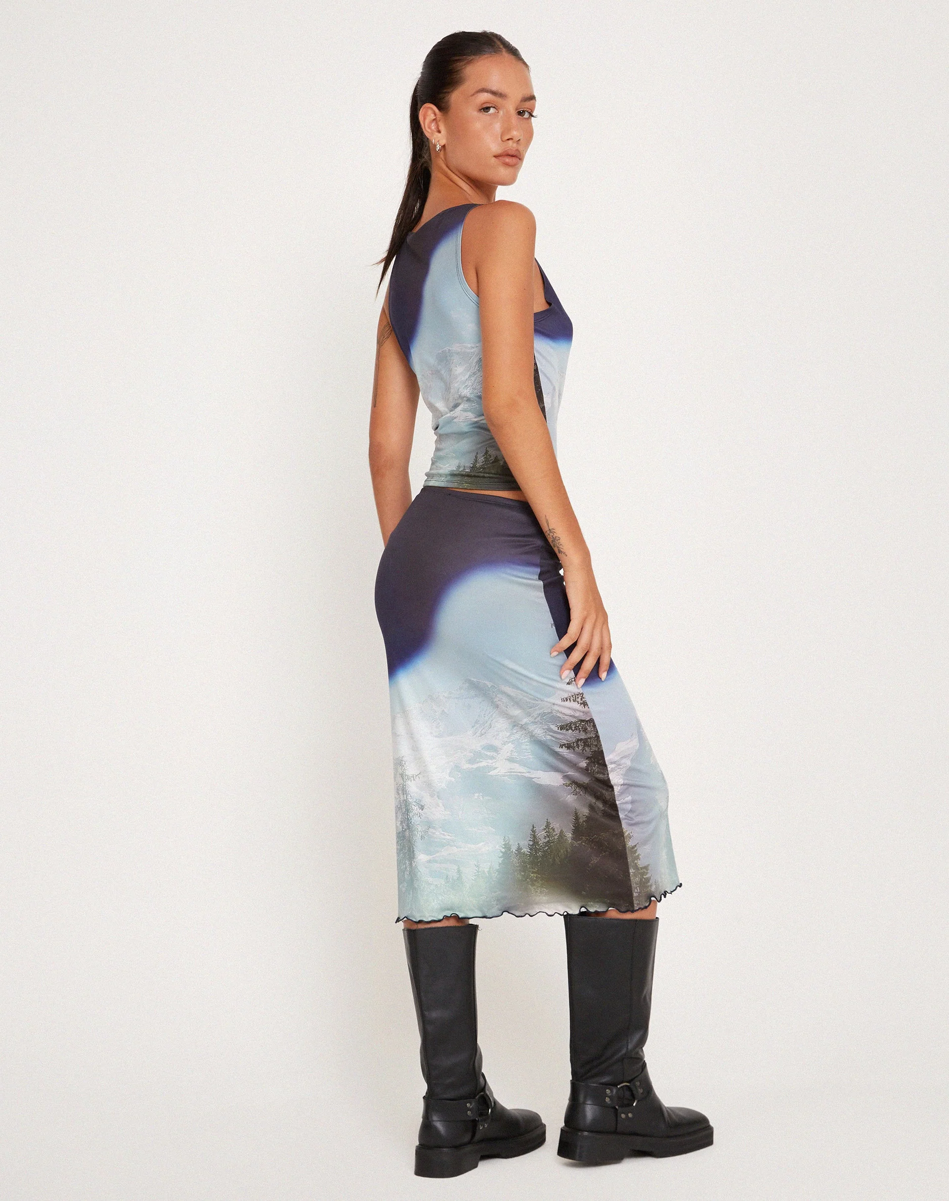 Rujha Midi Skirt in Abstract Landscape Collage - Image 3