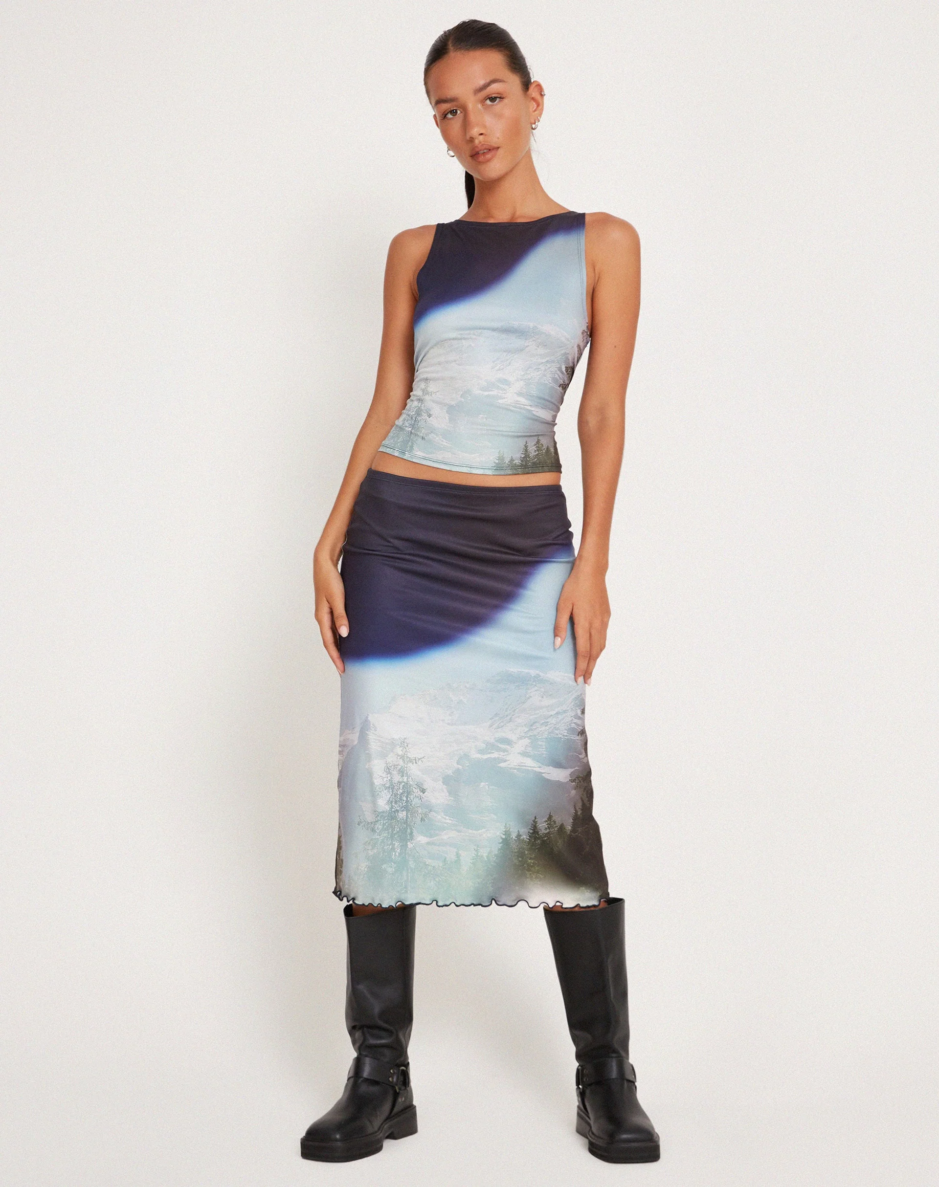 Rujha Midi Skirt in Abstract Landscape Collage - Image 4