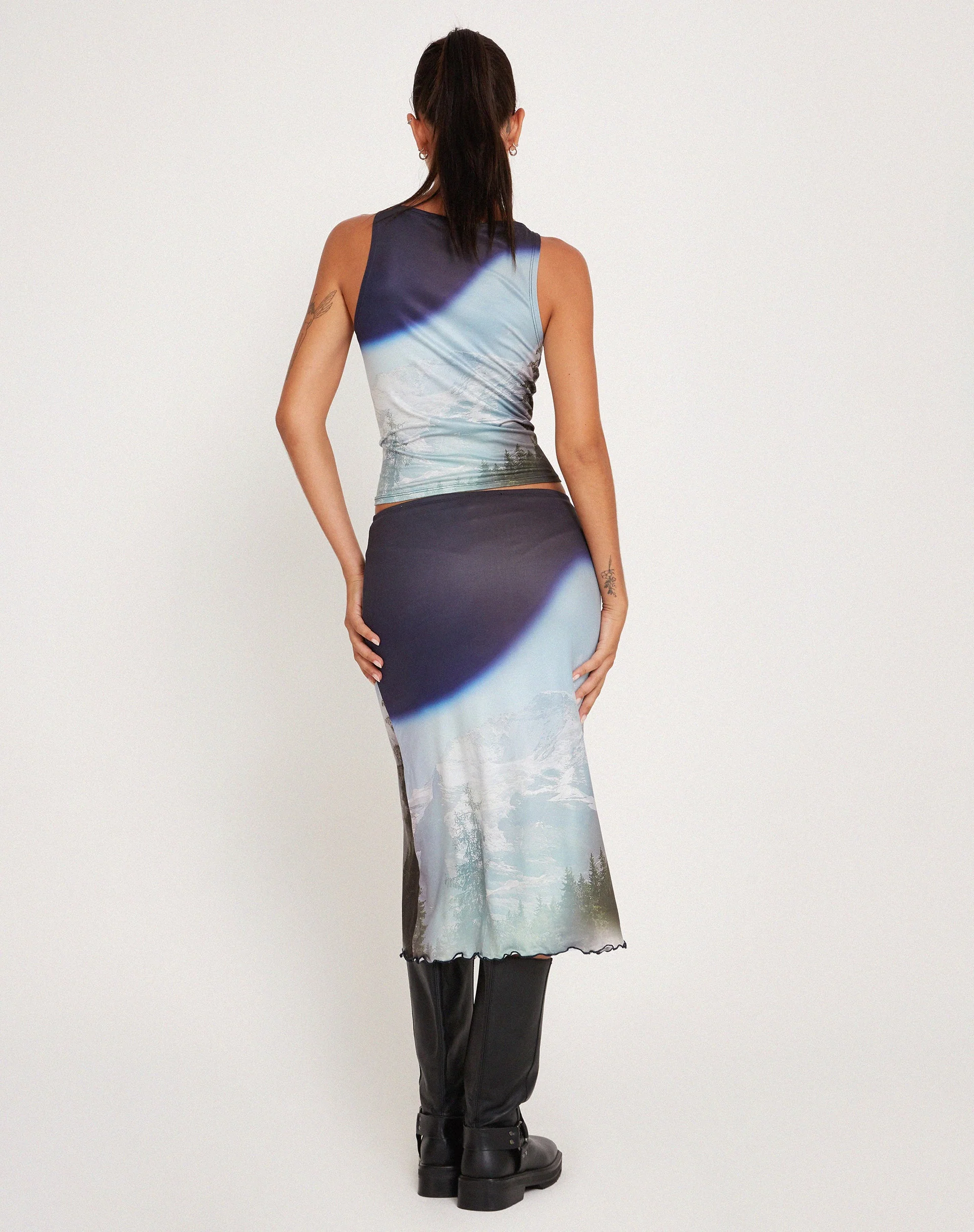 Rujha Midi Skirt in Abstract Landscape Collage - Image 5