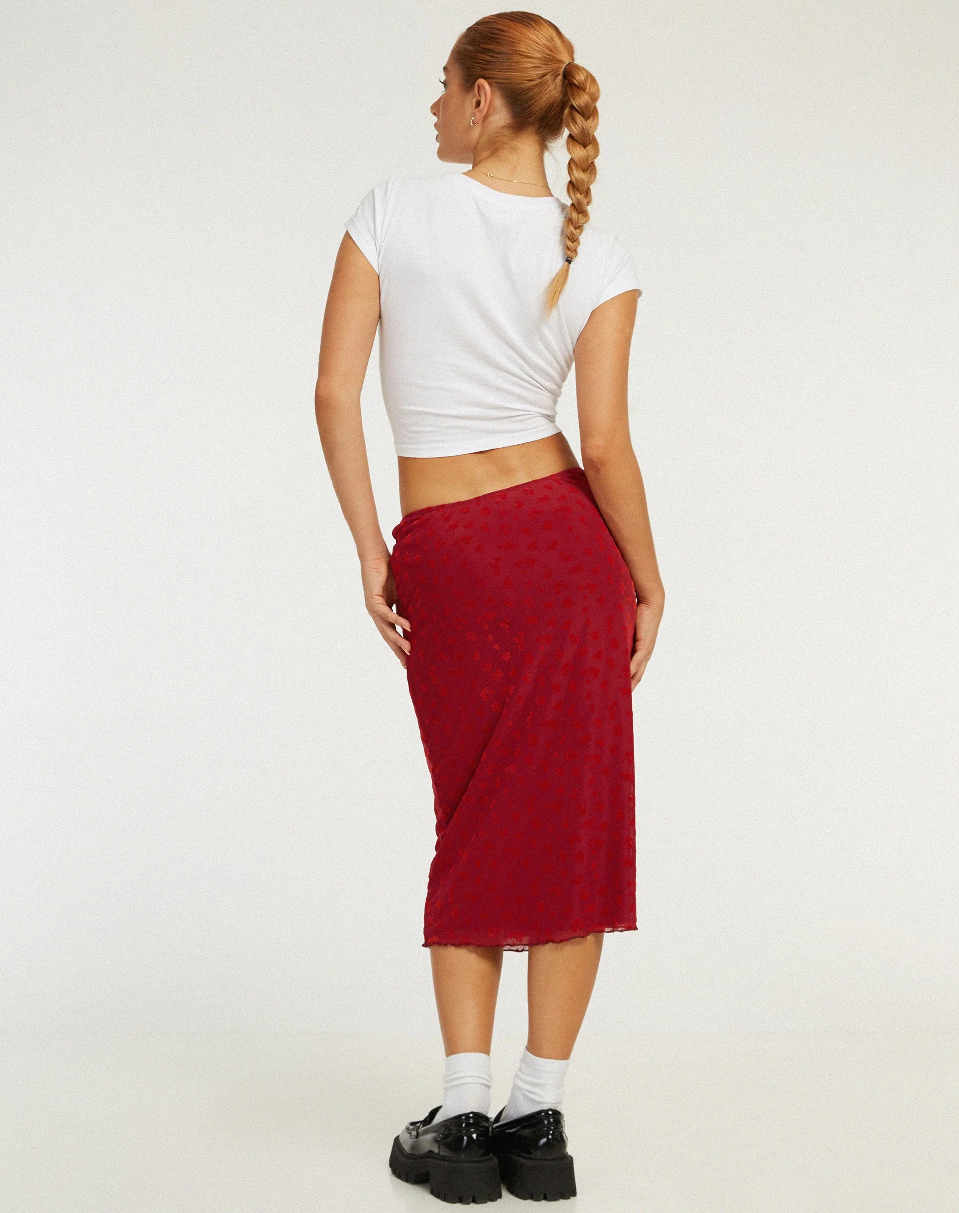 Rujha Midi Skirt in Red Flock Mesh - Image 2