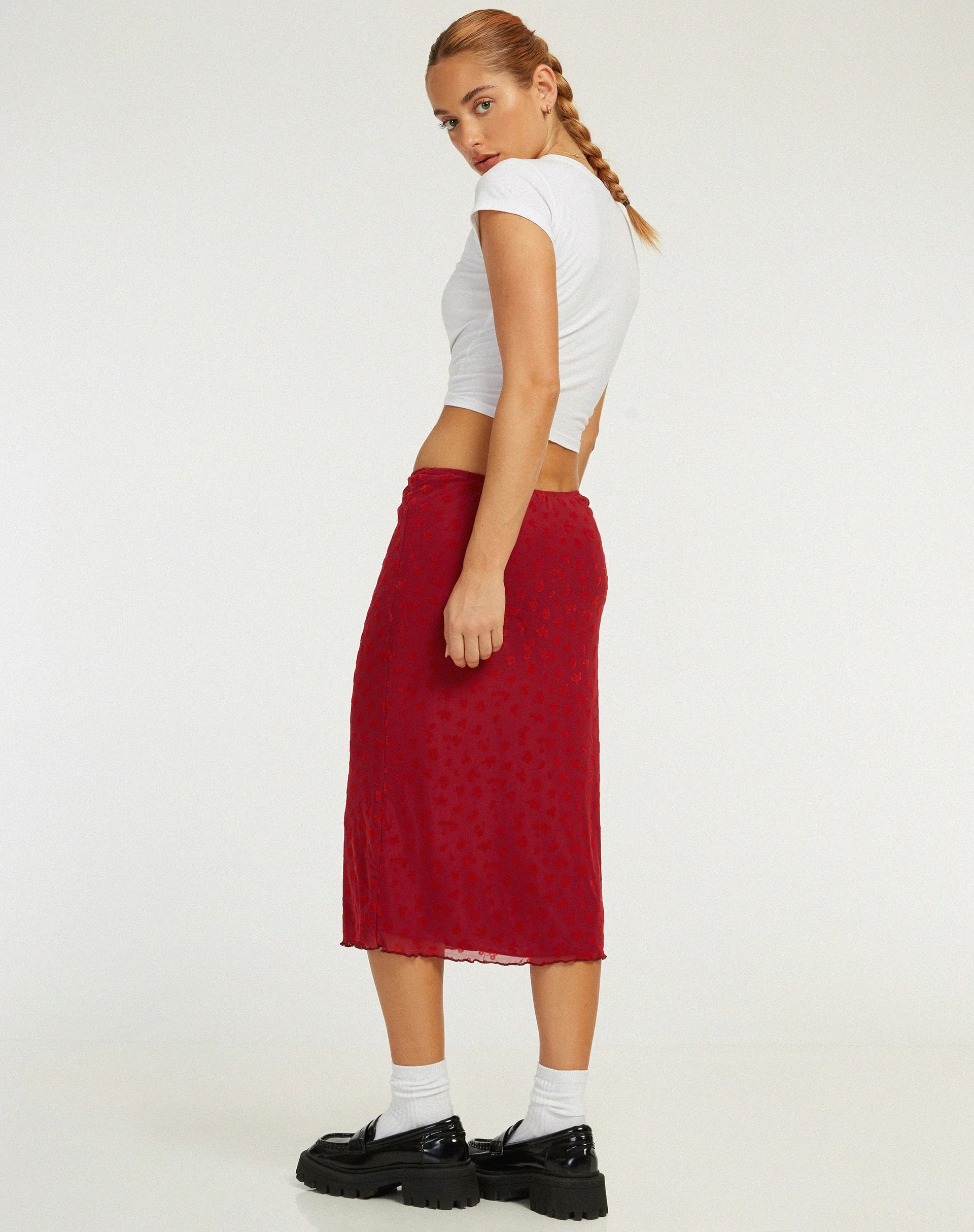 Rujha Midi Skirt in Red Flock Mesh - Image 4