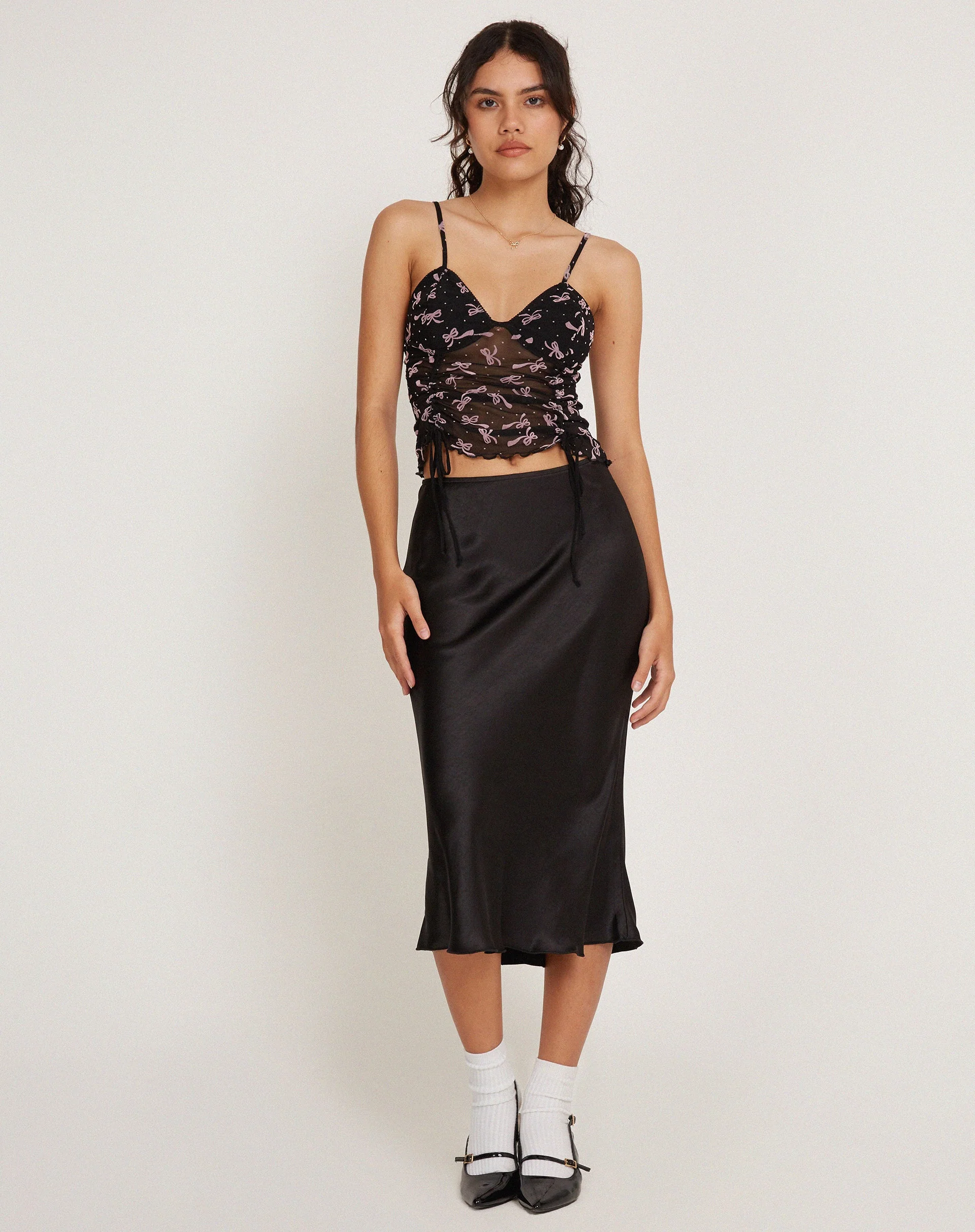 Runala Strappy Top in Ditsy Ribbon Dusty Pink Flock - Image 2