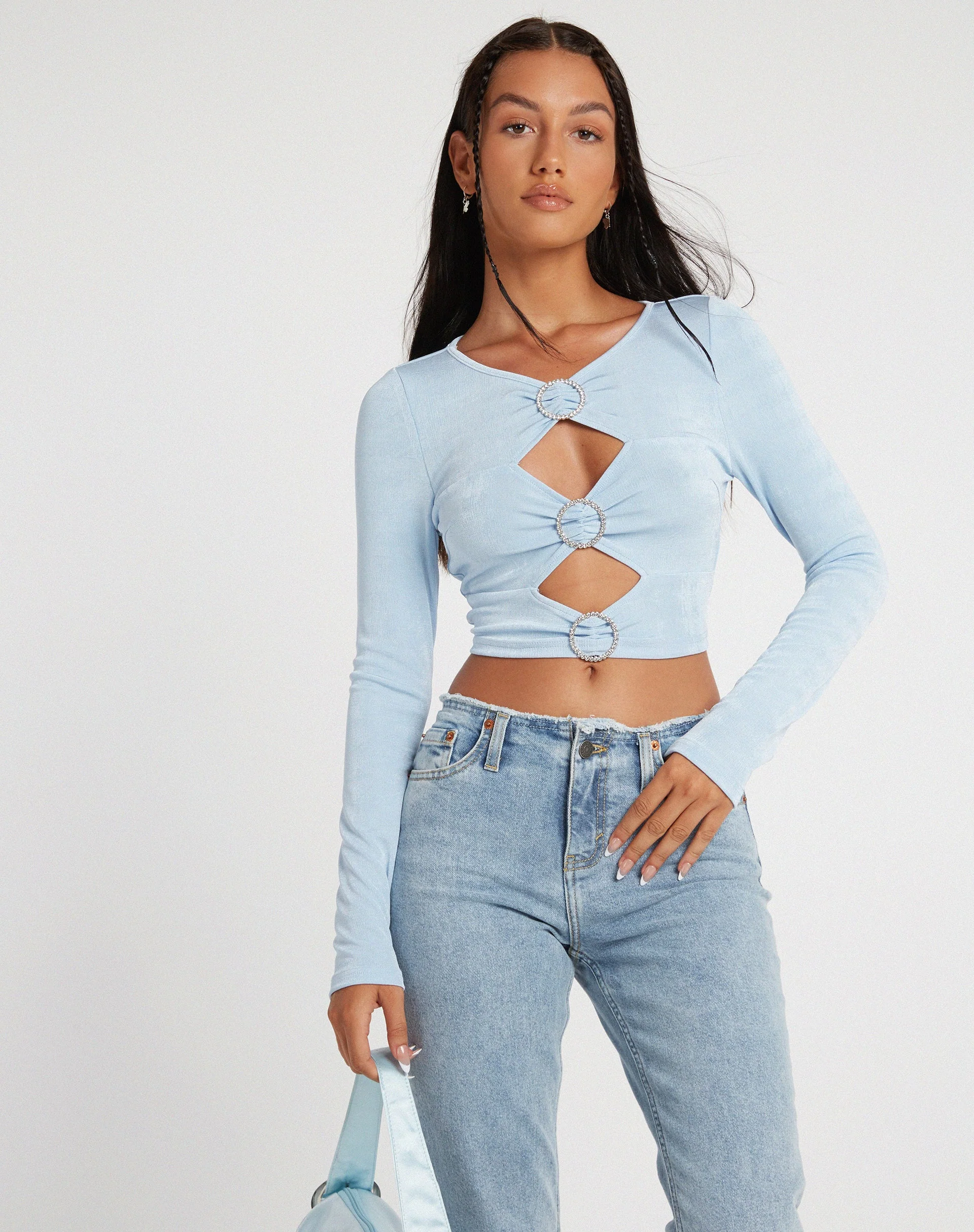 Ruti Long Sleeve Top in Crepe Baby Blue - Image 3