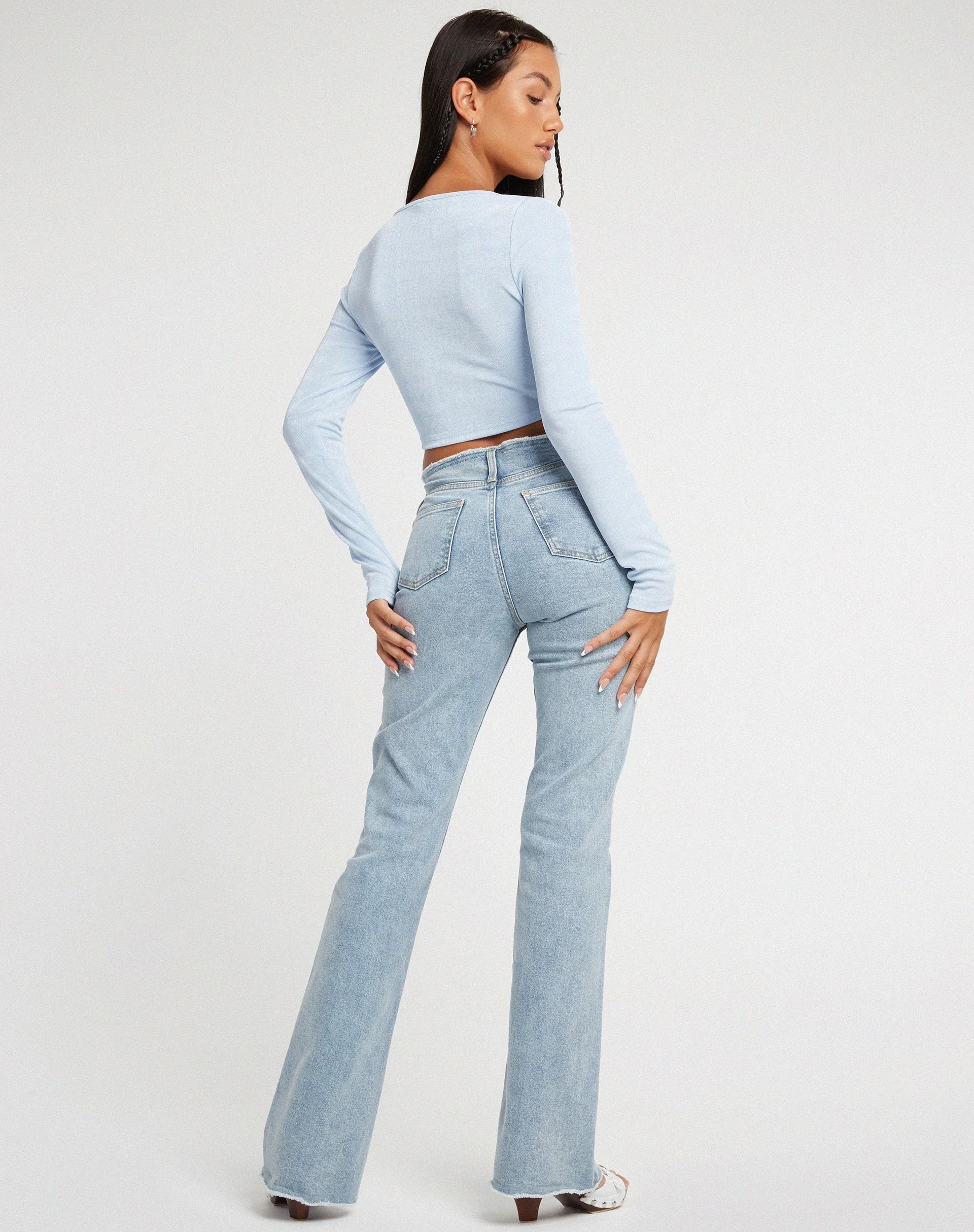 Ruti Long Sleeve Top in Crepe Baby Blue - Image 6