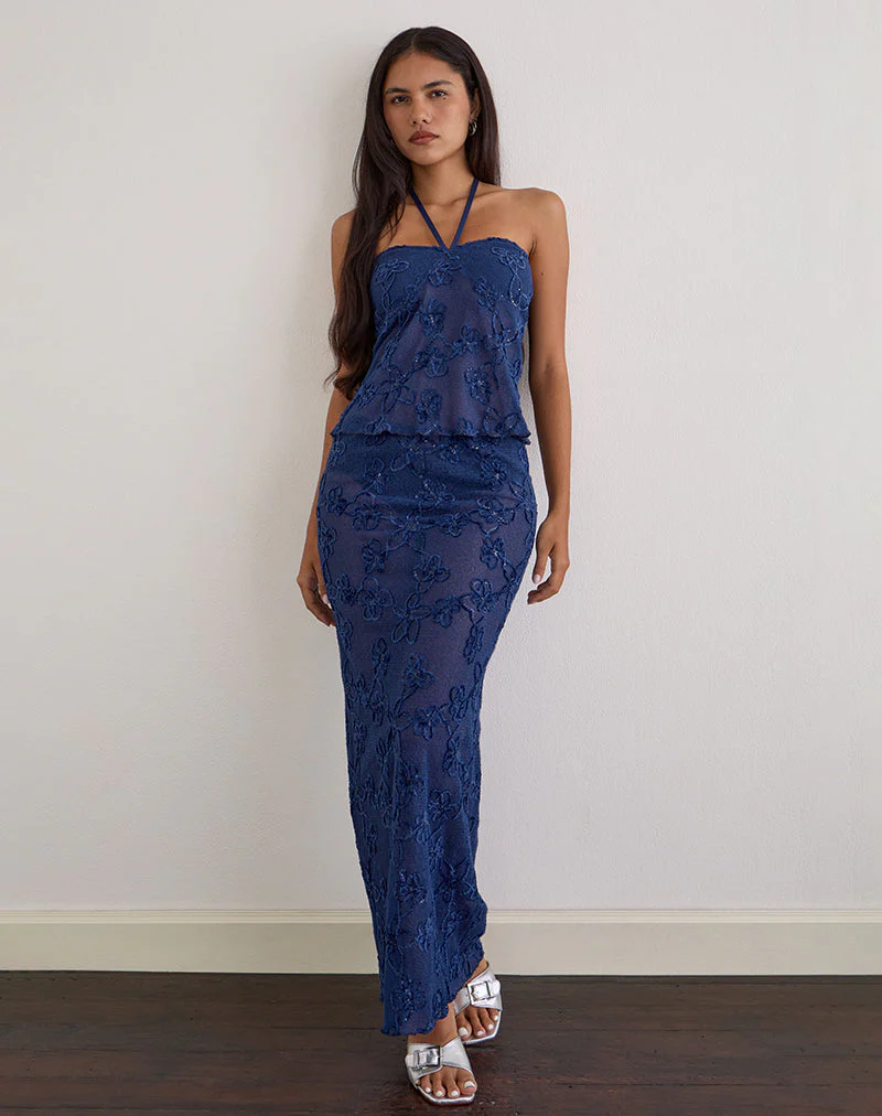 Ruwi Halter Top in Sequin Knit Navy - Image 2