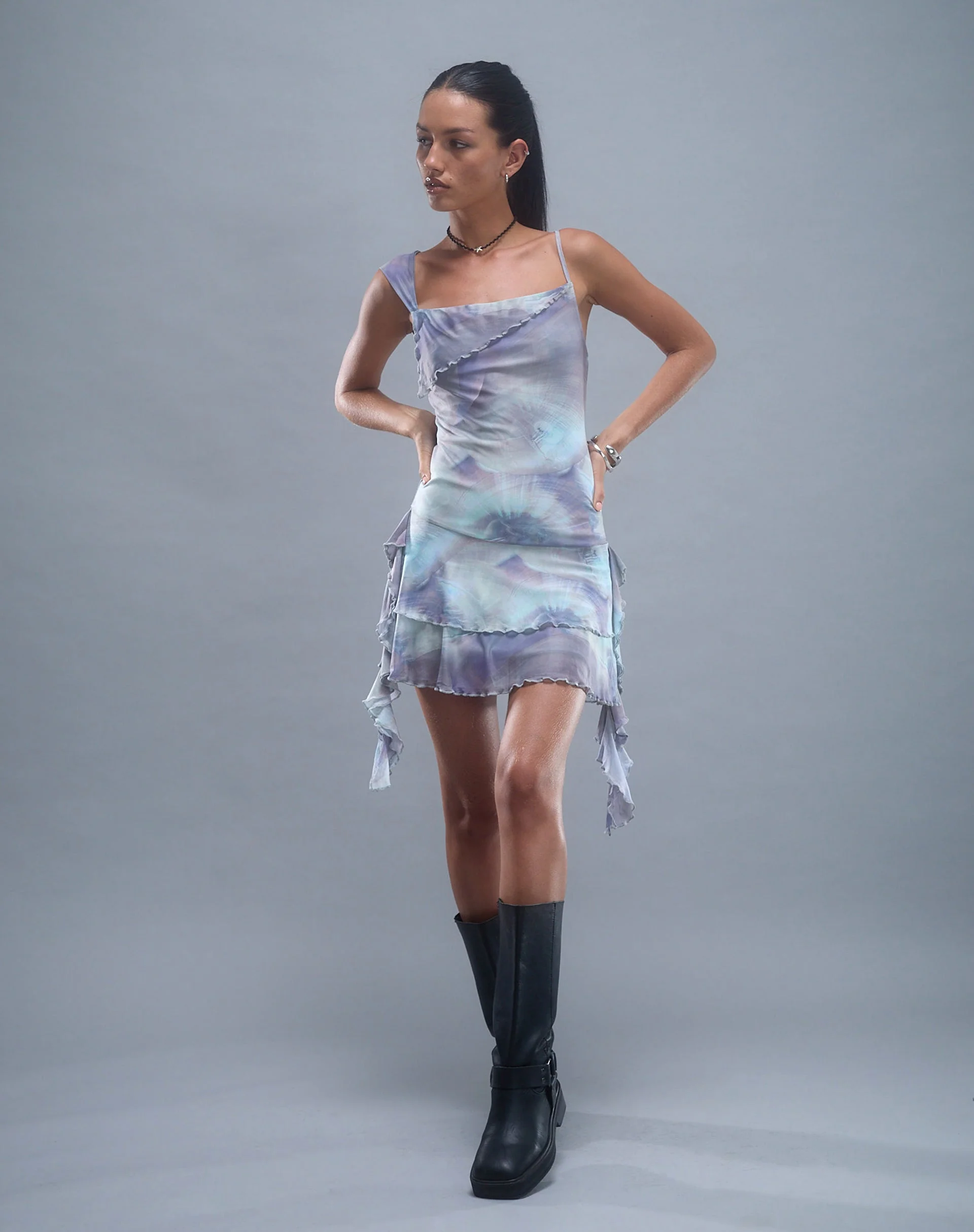 Sabit Mesh Mini Dress in Printed Pearly Shell - Image 6