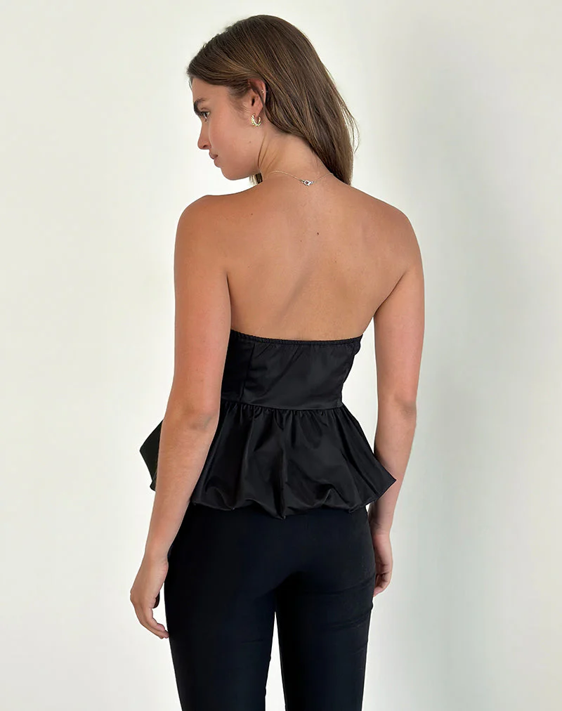 Sabita Puffball Bandeau Top in Black - Image 3