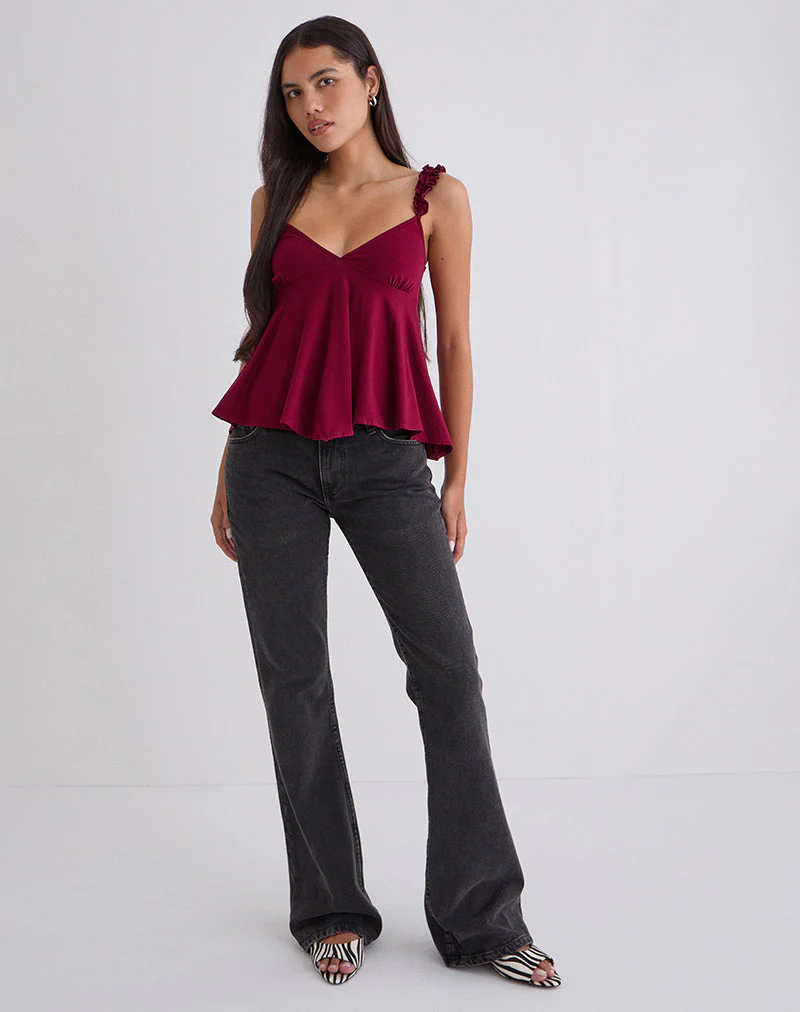 Sable Floaty Cami Top in Jersey Burgundy - Image 3