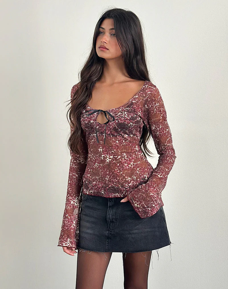 Sada Long Sleeve Top in Printed Lace Abstract Leo Spot - Image 4