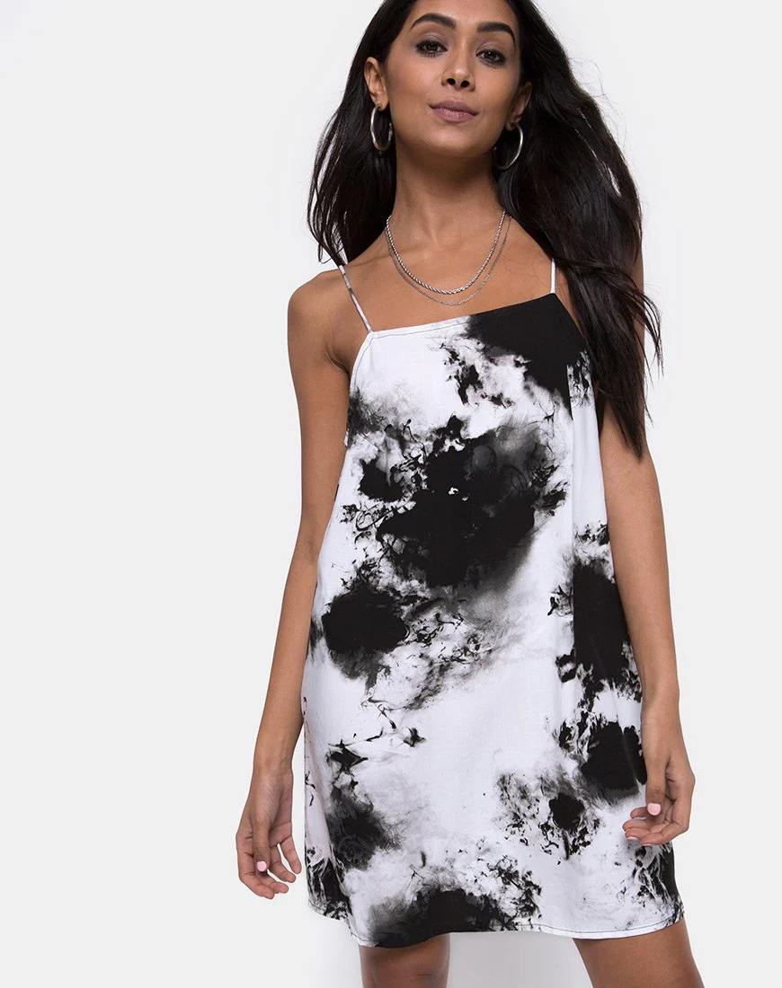 Sagha Slip Dress in Mono Tie Dye Black and White - Image 2