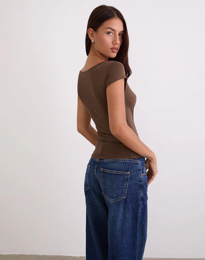 Saiba Cap Sleeve Top in Cupro Dark Brown - Image 5