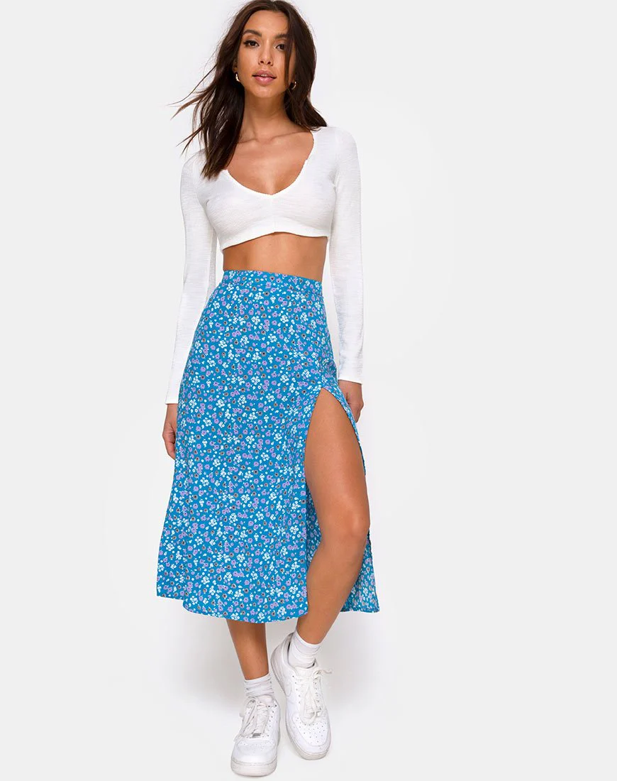 Saika Midi Skirt in Bloom Baby Blue - Image 3