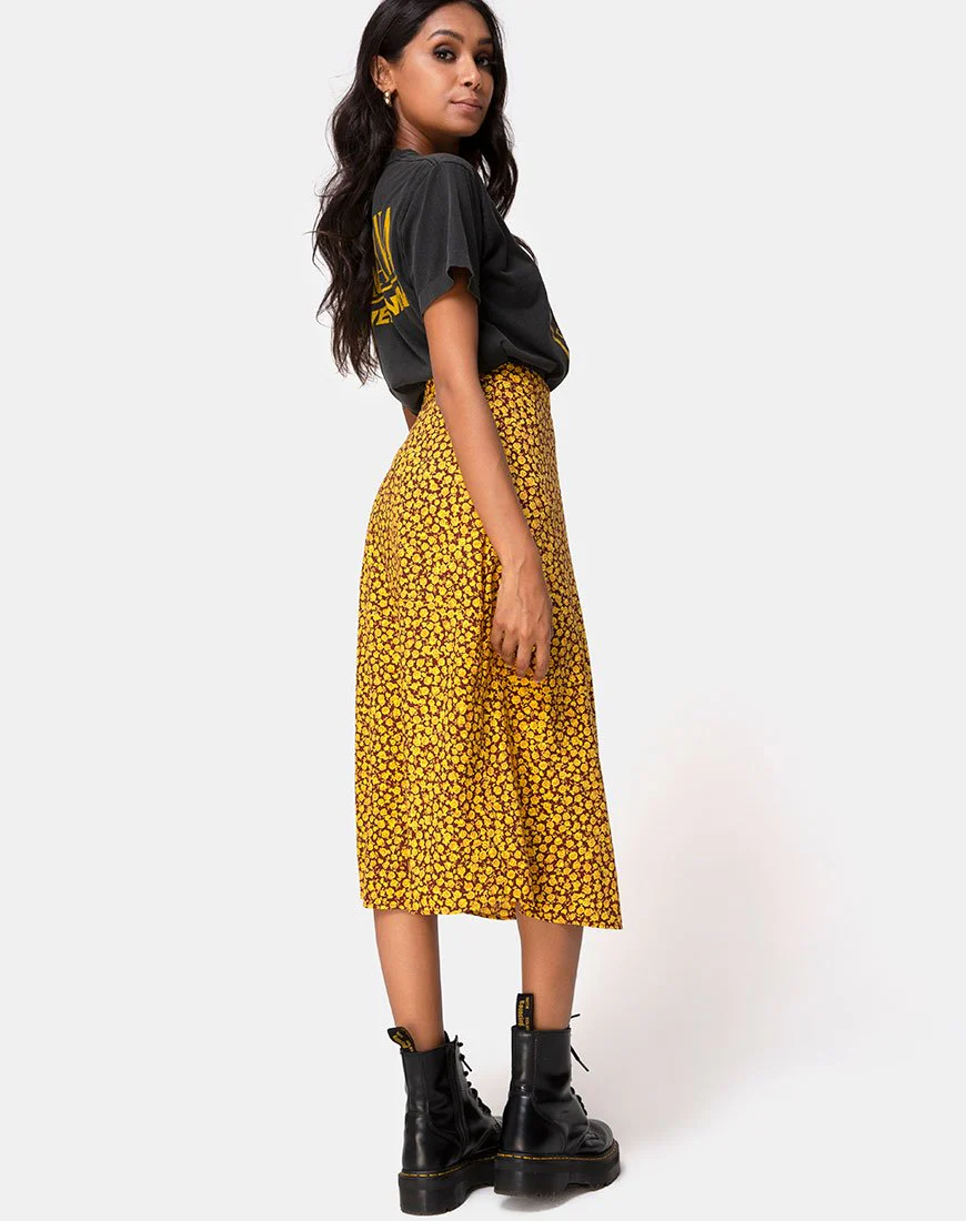 Saika Midi Skirt in Ditsy Rose Marigold - Image 2
