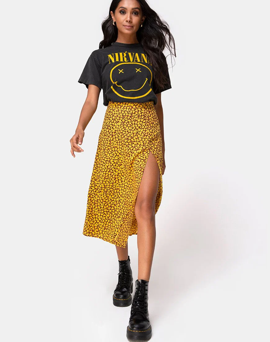 Saika Midi Skirt in Ditsy Rose Marigold - Image 3