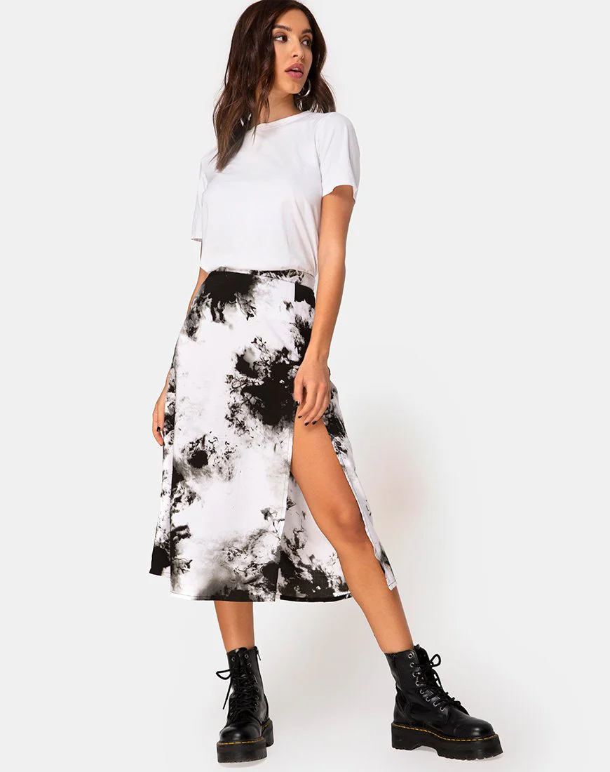 Saika Midi Skirt in Mono Tie Dye Black and White - Image 4