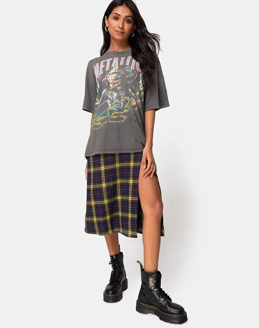 Saika Skirt in Plaid Brown Yellow Check - Image 3