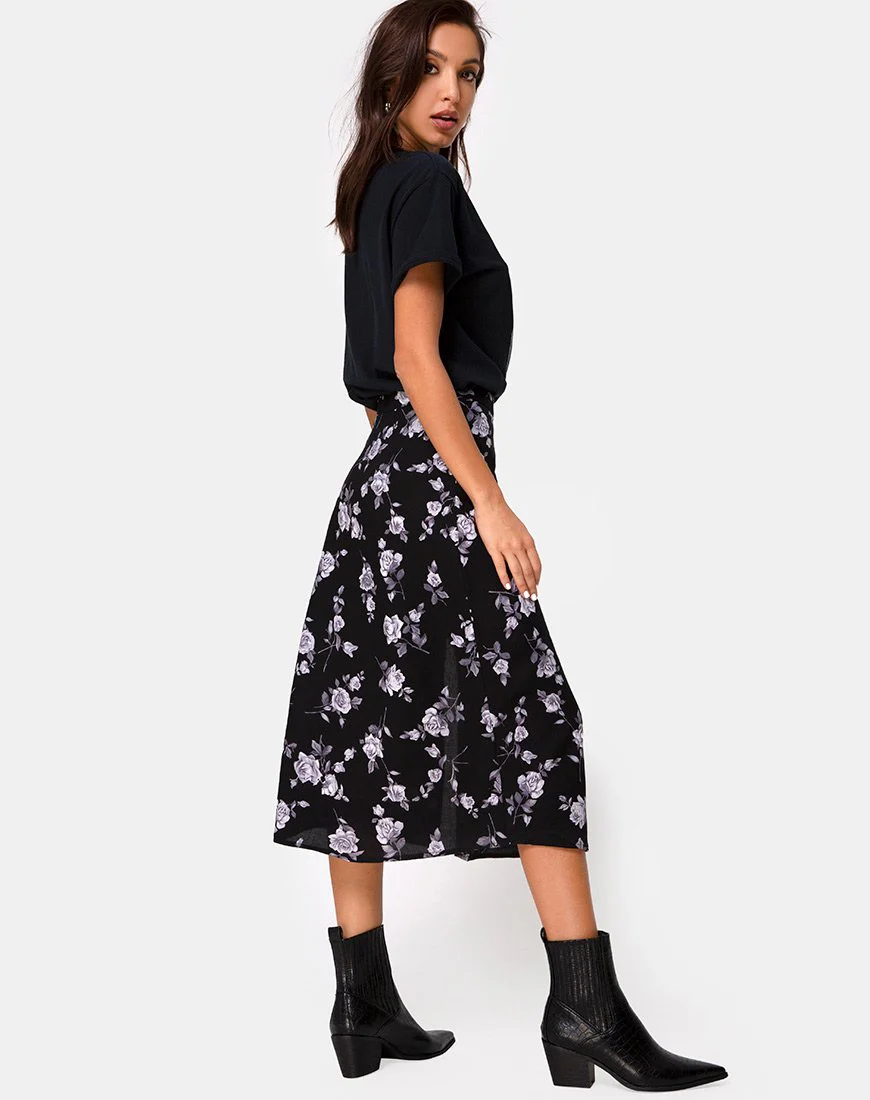 Saika Midi Skirt in White Rose Black - Image 5
