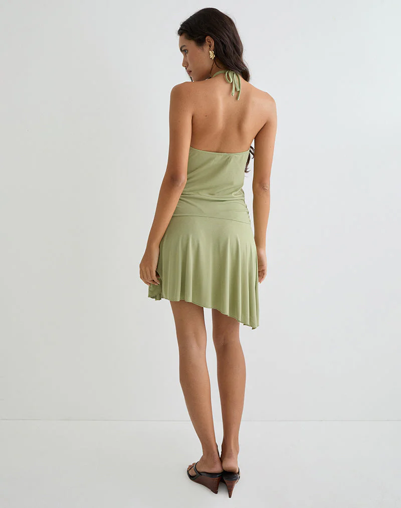 Saira Halter Neck Mini Dress in Sage - Image 6