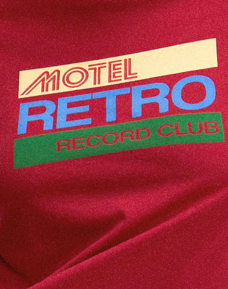 Saki Tee in Adrenaline Red with Motel Retro Club Motif - Image 6