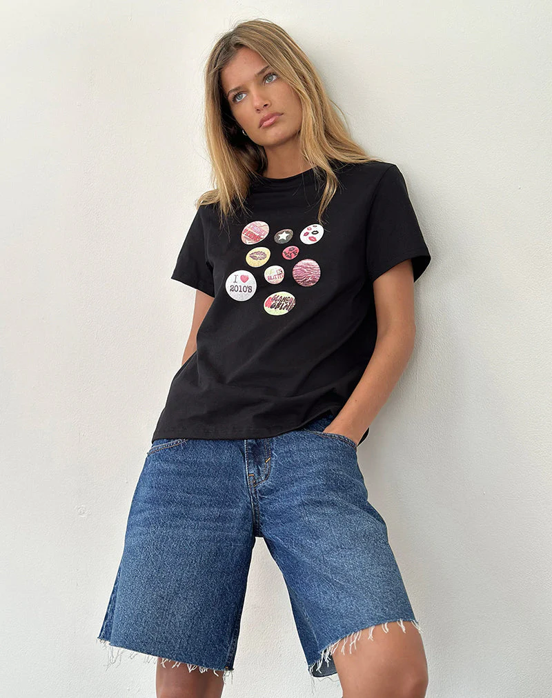 Saki Tee in Black with Badges Graphic - Image 4