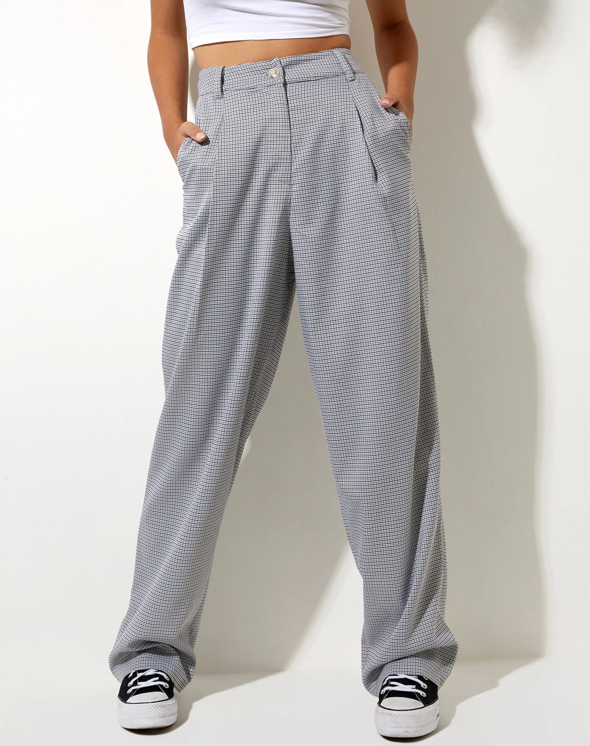 Sakila Trouser in Small Check Black Grey - Image 2