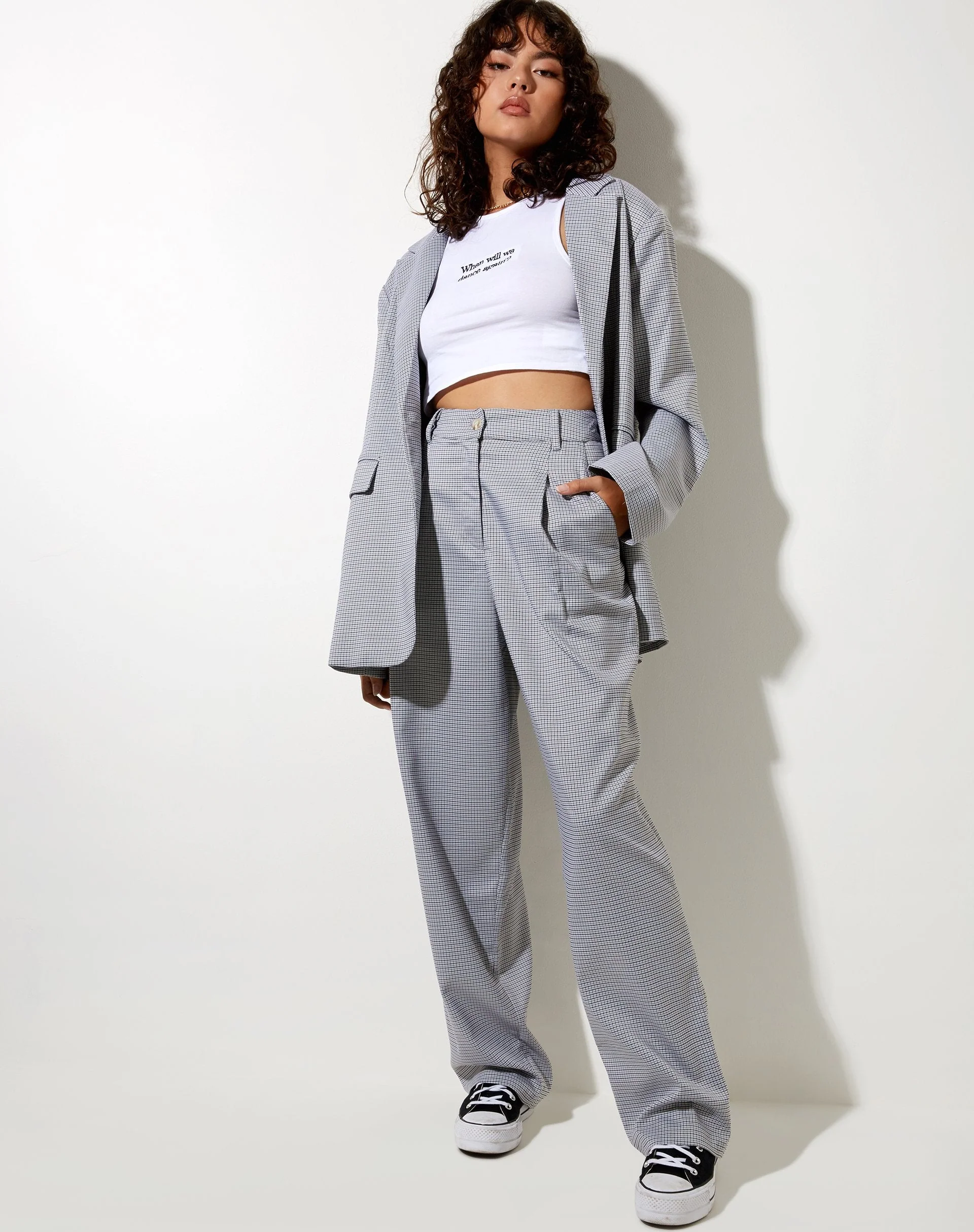Sakila Trouser in Small Check Black Grey - Image 4