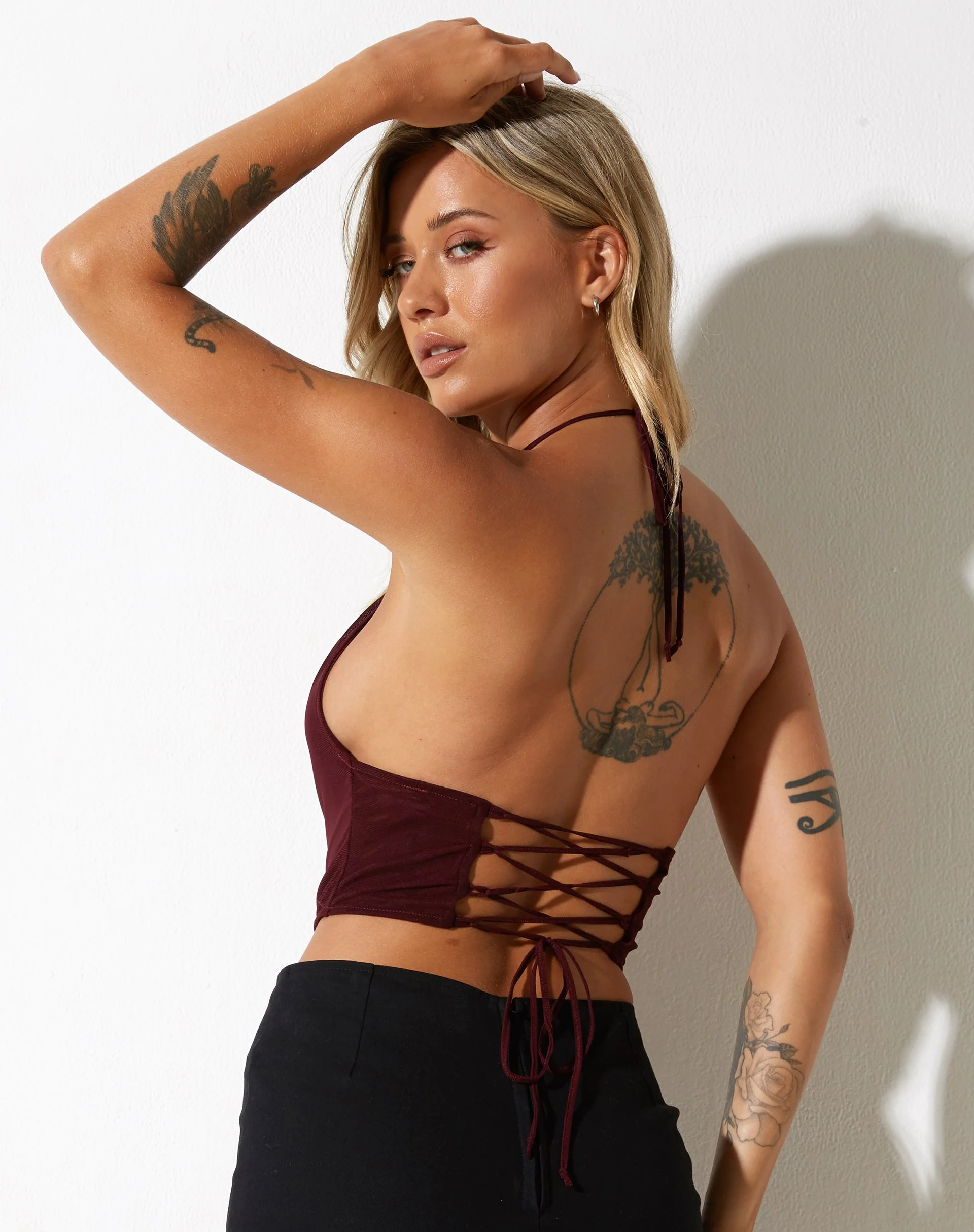 Salet Crop Top in Mesh Brown - Image 2