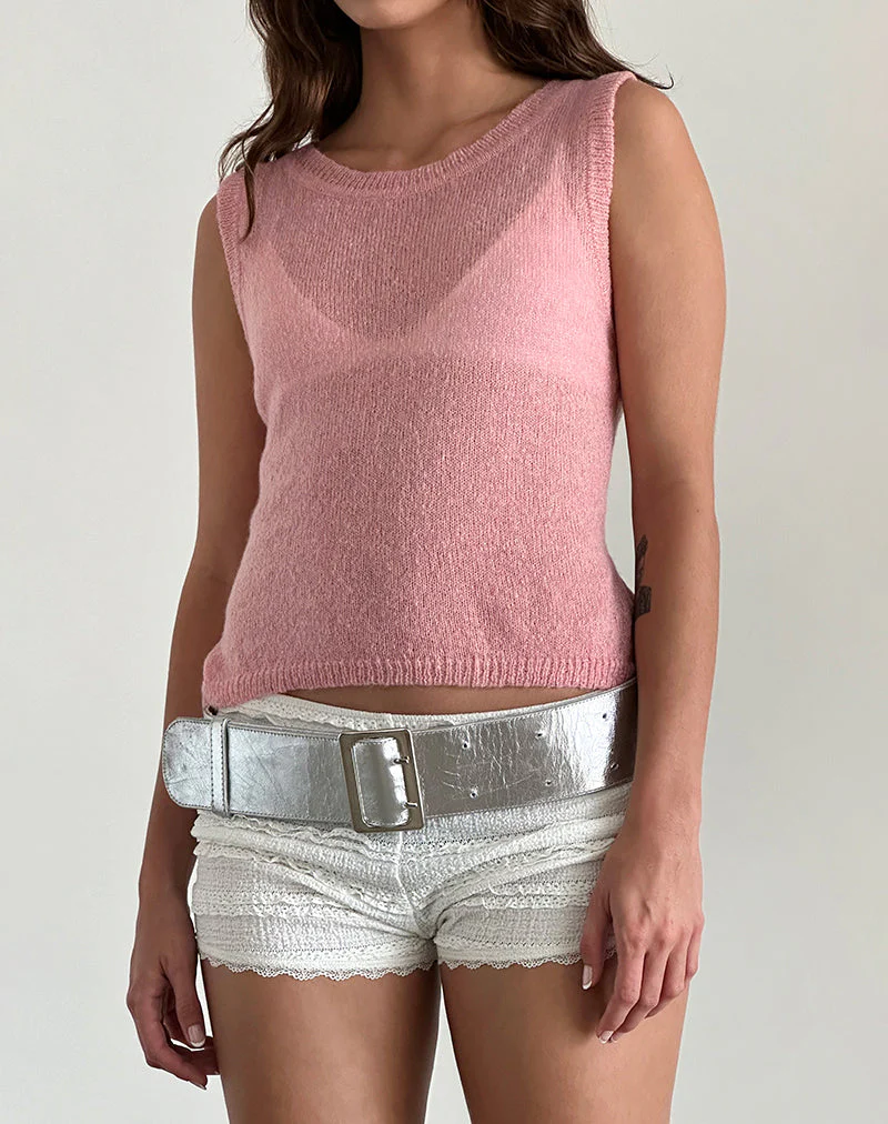 Salisha Tank Top in Pink Sheer Knit - Image 2