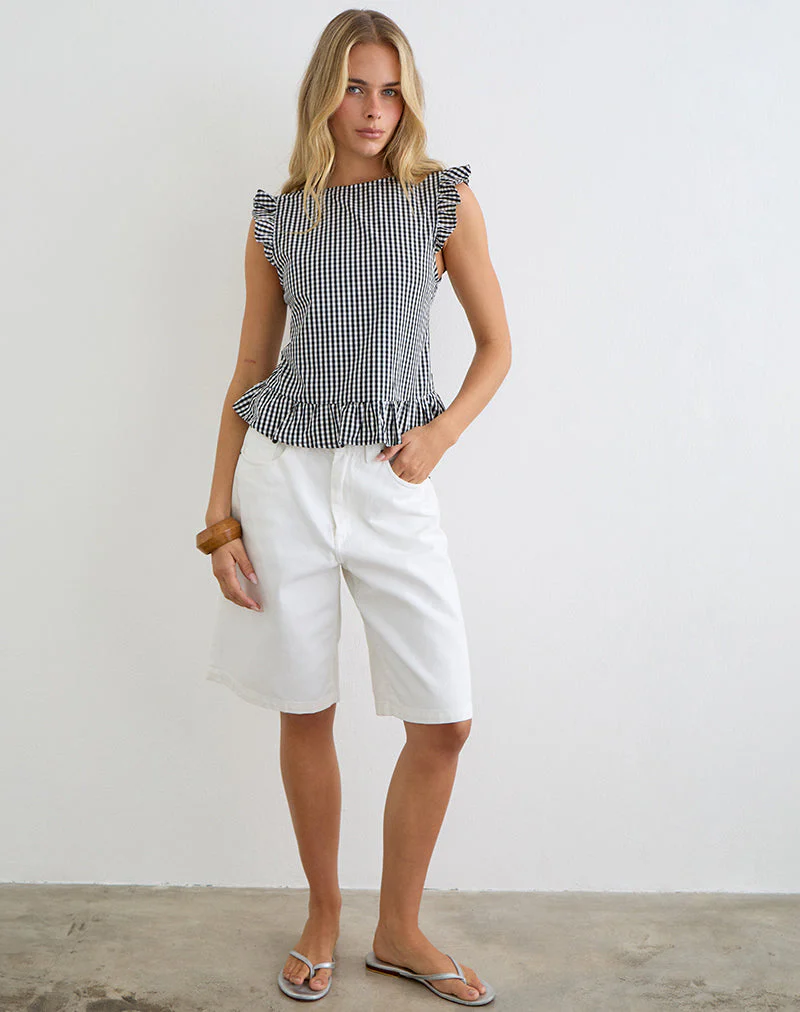 Salome Peplum Top in Mini Gingham Grey - Image 3