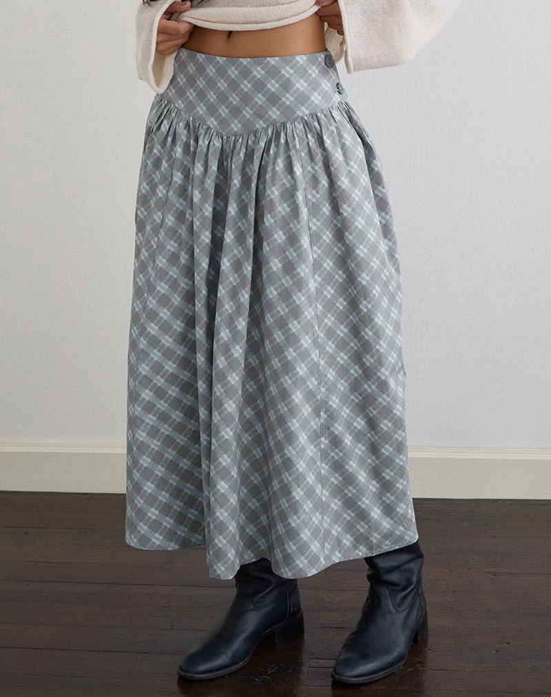 Sanadi Midi Skirt in Poplin Oblique Check Grey