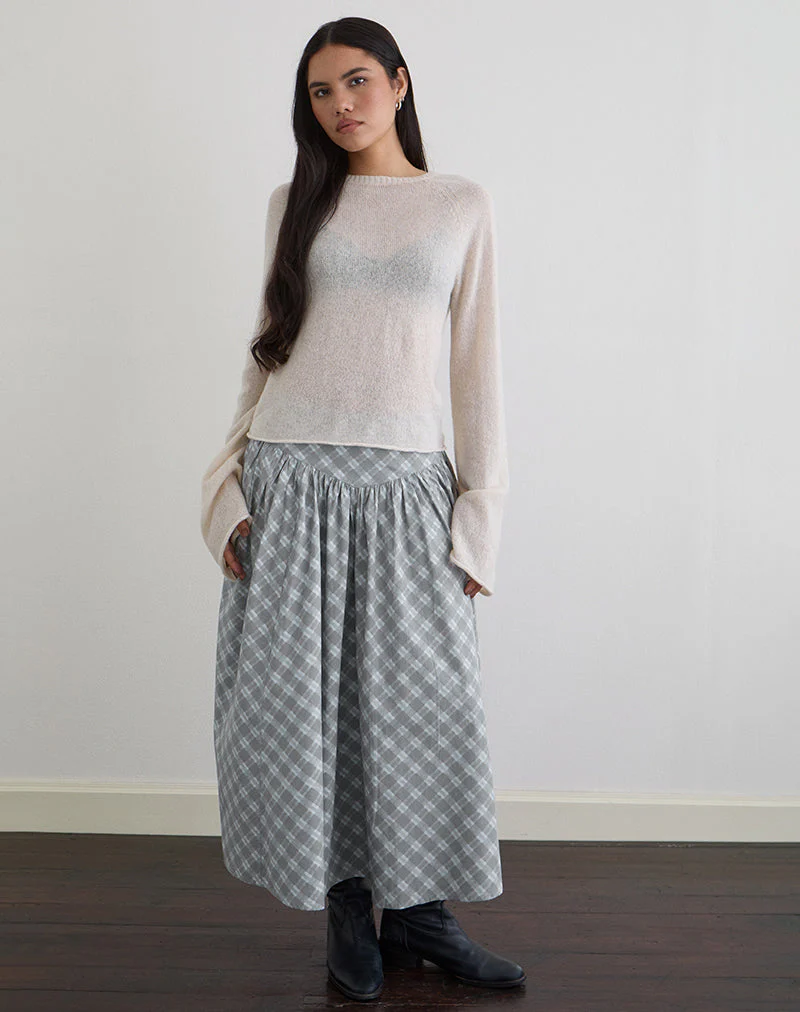 Sanadi Midi Skirt in Poplin Oblique Check Grey - Image 2