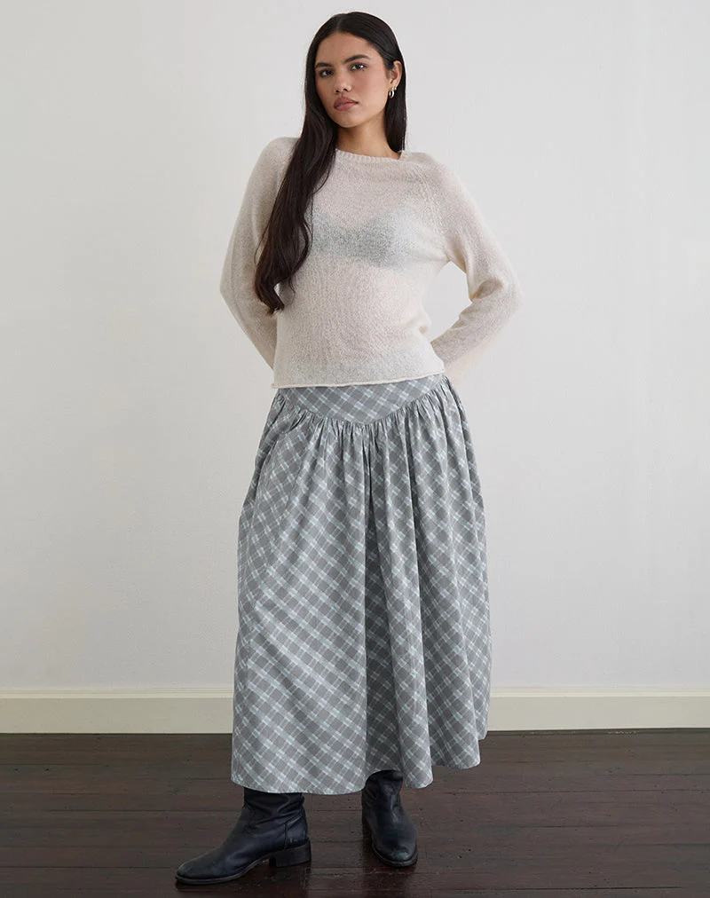 Sanadi Midi Skirt in Poplin Oblique Check Grey - Image 3