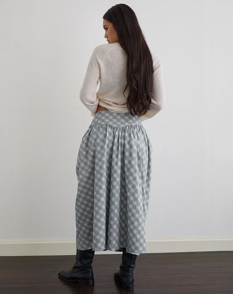 Sanadi Midi Skirt in Poplin Oblique Check Grey - Image 4