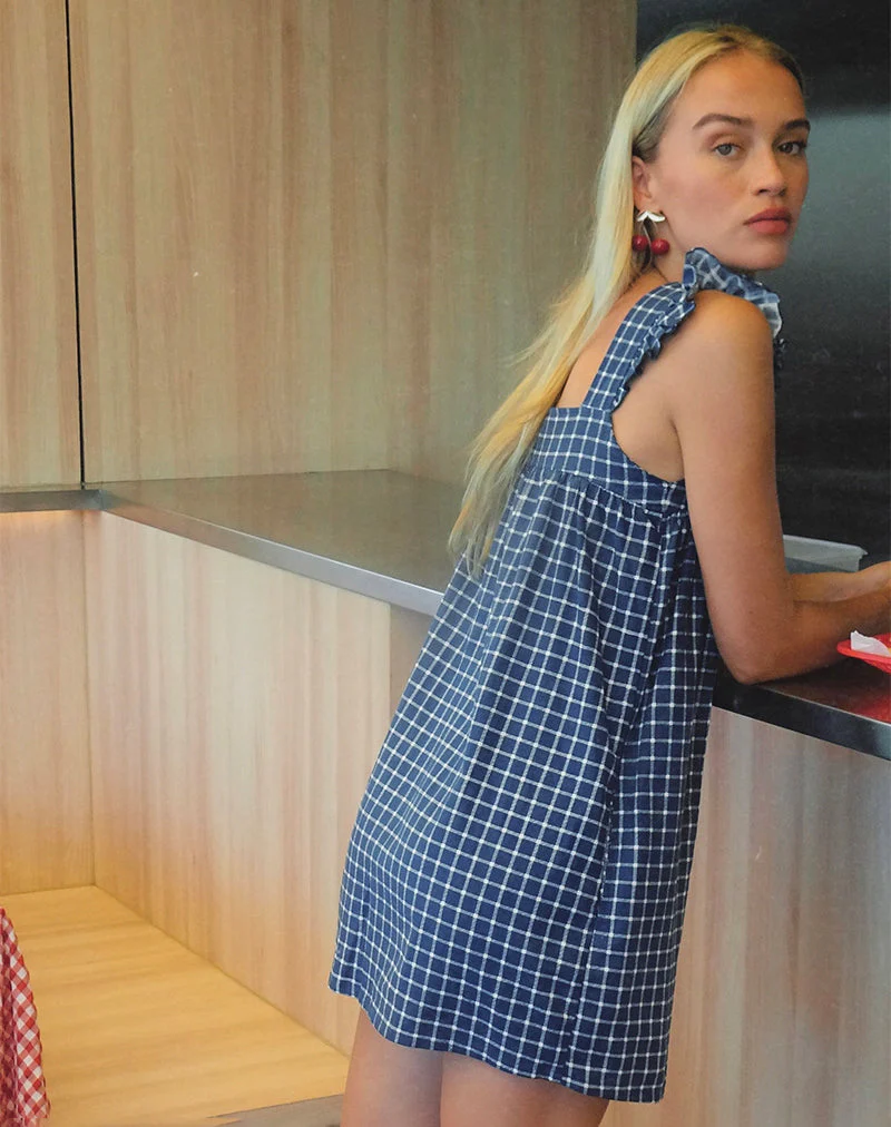 Sanaly Mini Dress in Navy Tartan Rami - Image 2