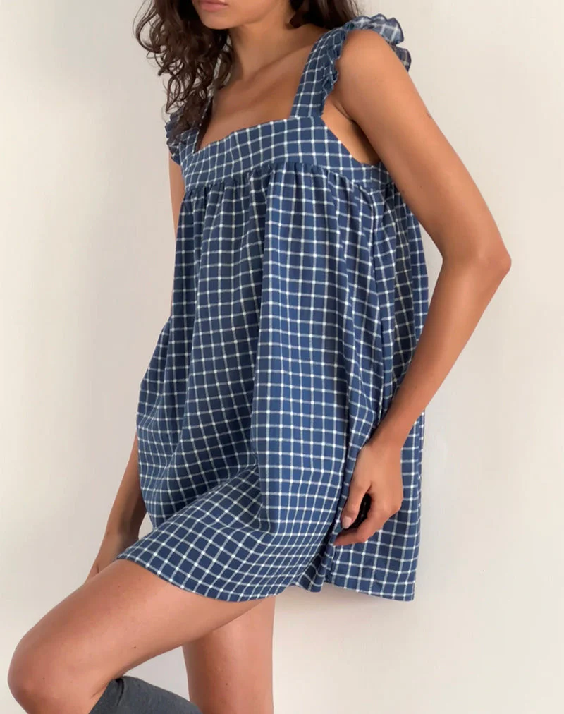Sanaly Mini Dress in Navy Tartan Rami - Image 4