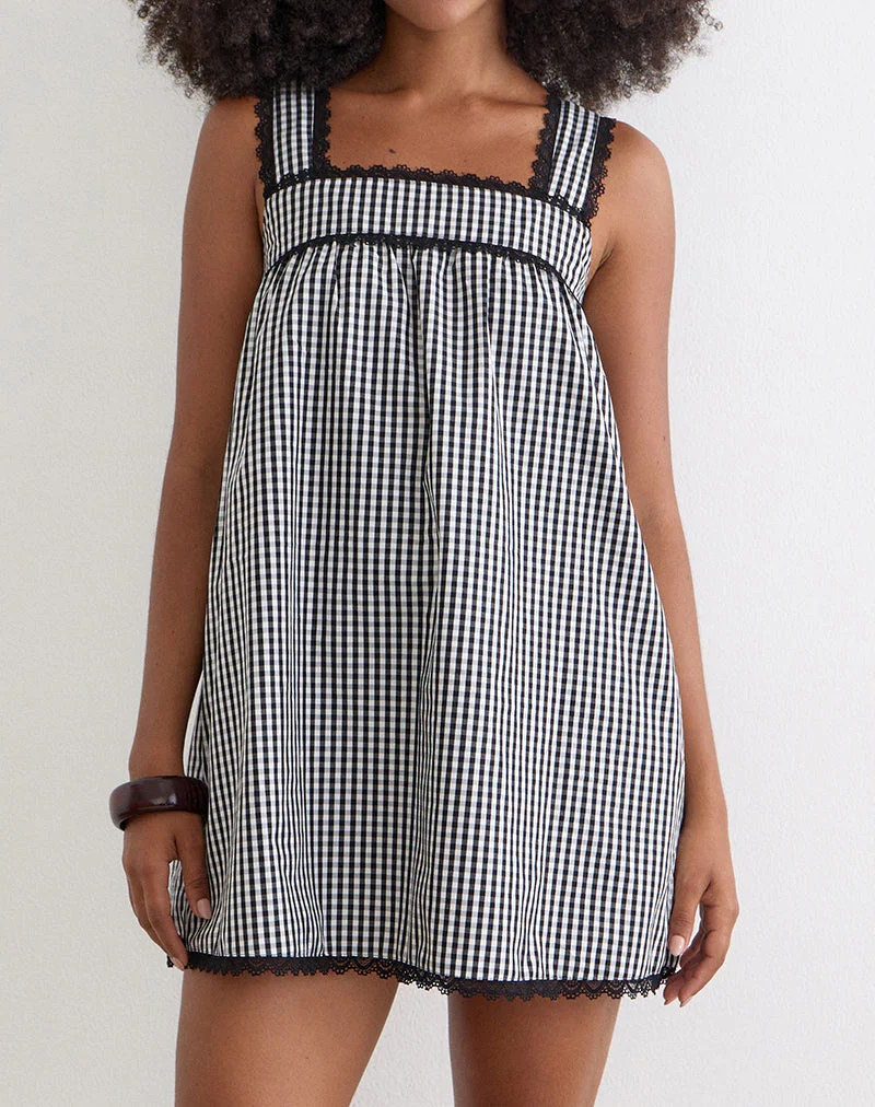 Sandat Smock Mini Dress in Mini Gingham Grey - Image 3
