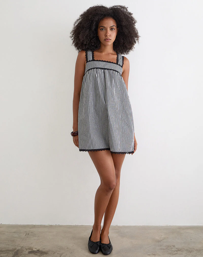 Sandat Smock Mini Dress in Mini Gingham Grey - Image 4